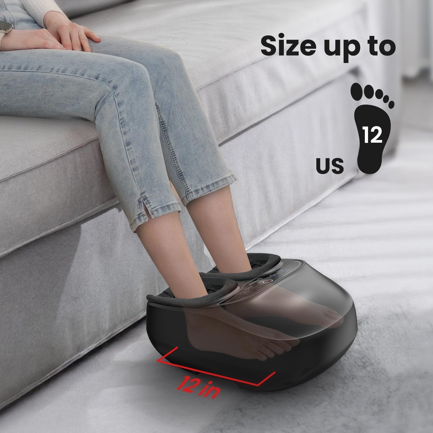 COMFIER Máquina Masajeadora De Pies Con Calor, Shiatsu, Kneading, Compresión, Ideal Para Neuropatía Y Fascitis Plantar, Control Remoto, Ajustes Personalizables, Función De Pausa, Negro
