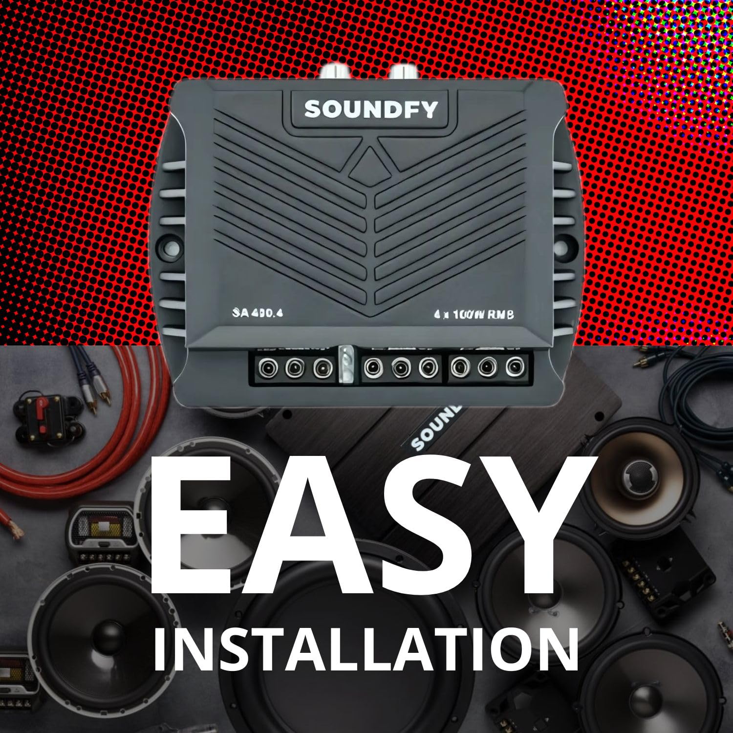 Amplificador Digital de Audio Soundfy SA 400.4 Negro Compacto Multicanal para Coche