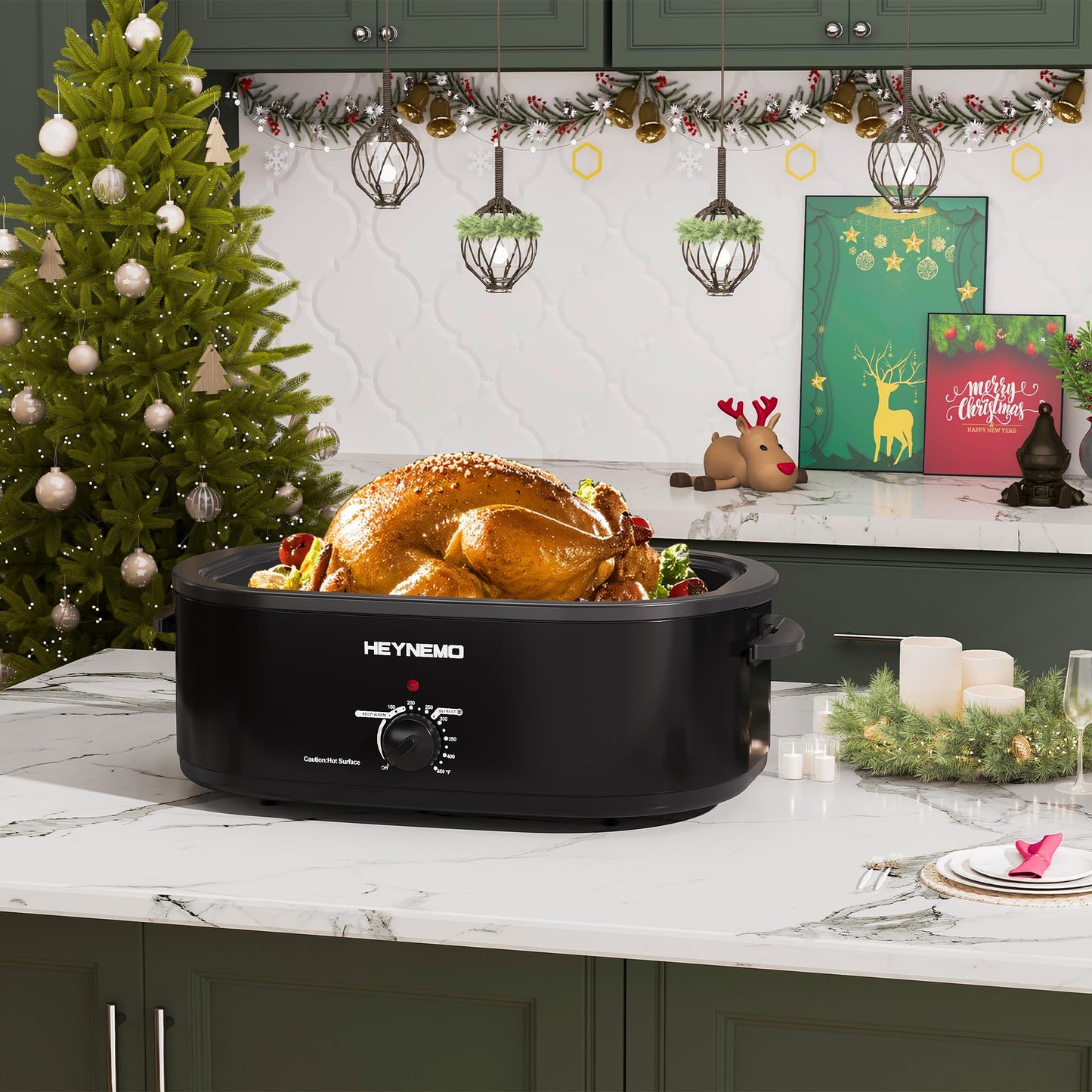 HEYNEMO Horno Tostador Eléctrico de 26 Cuartos con Tapa Autohilado, 1450 W, Asas de Tacto Frío, Acero Inoxidable, Bandeja Extraíble y Estante