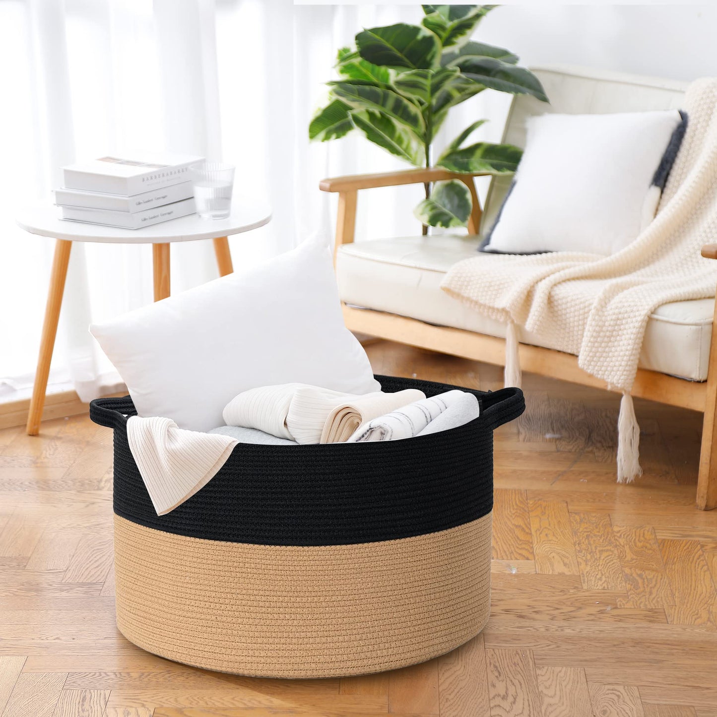 MEGASKET Cesta de Almacenamiento Extra Grande, 55.9 cm X 35.6 cm Cesta de Almacenamiento para Mantas para Sala de Estar, Caja de Juguete Decorativa para Niños y Perros, Grandes Cestas Tejidas de