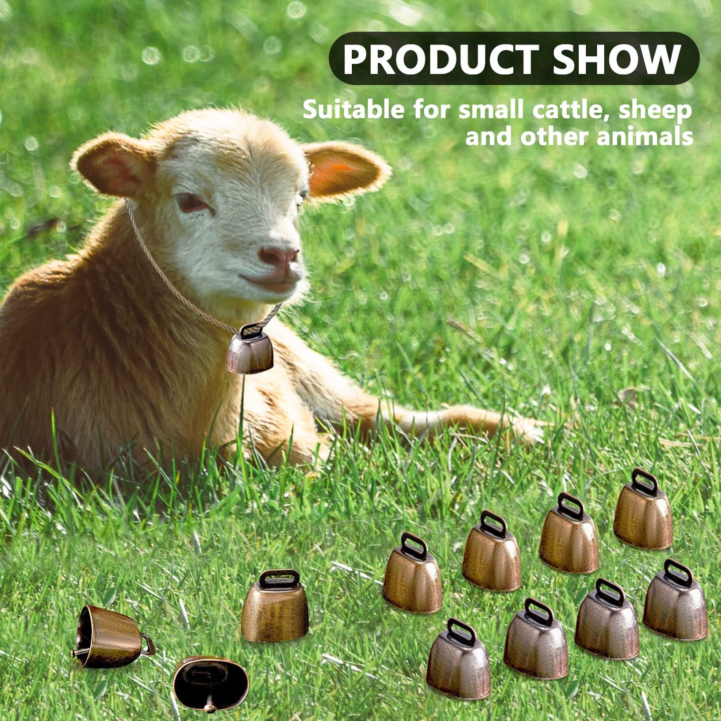 Campanas de Pastoreo de Cobre Bronce Rojo 5 Piezas para Animales y Accesorios Antirrobo