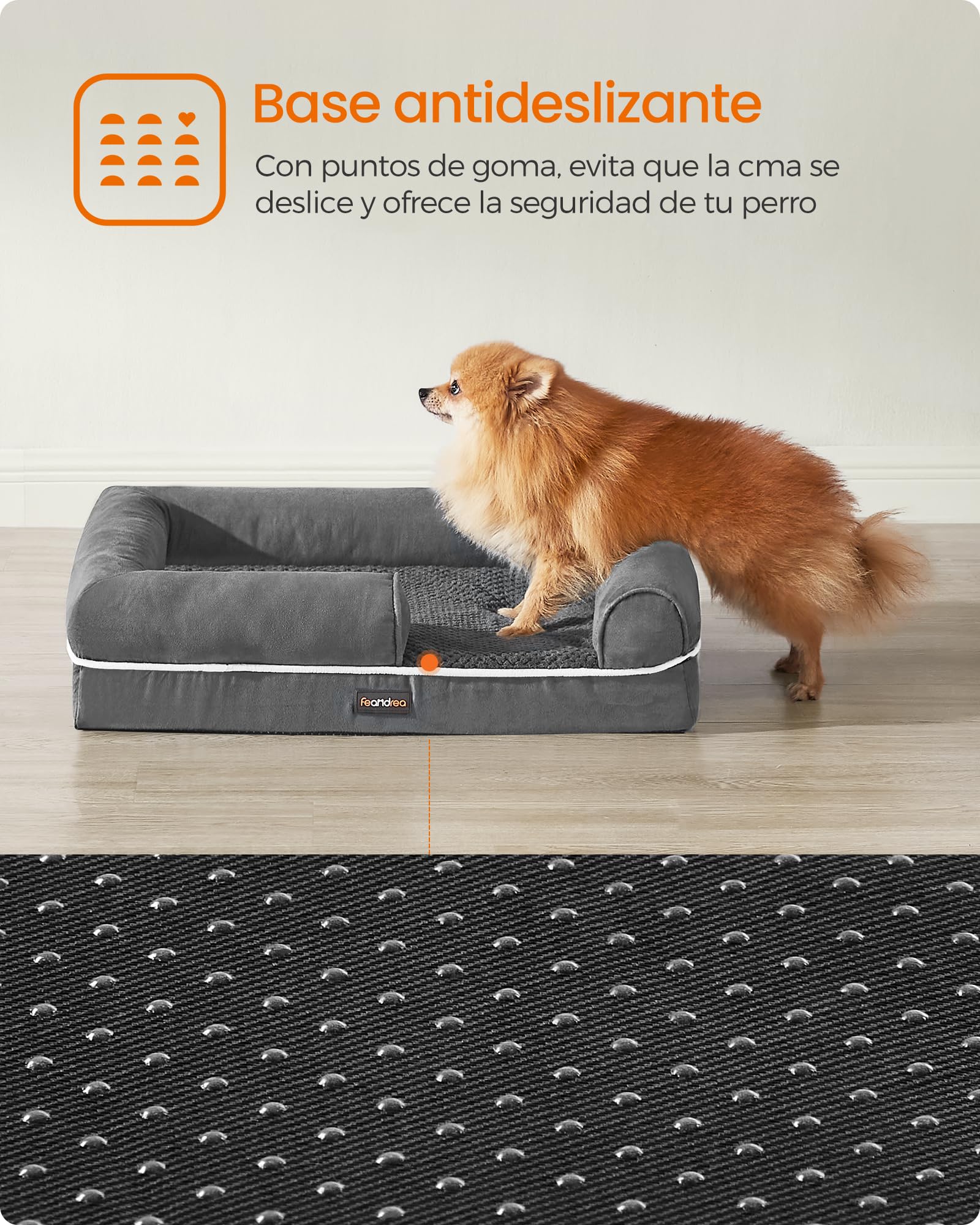 Cama Ortopédica para Perros Feandrea Gris Oscuro con Funda Extraíble y Lavable