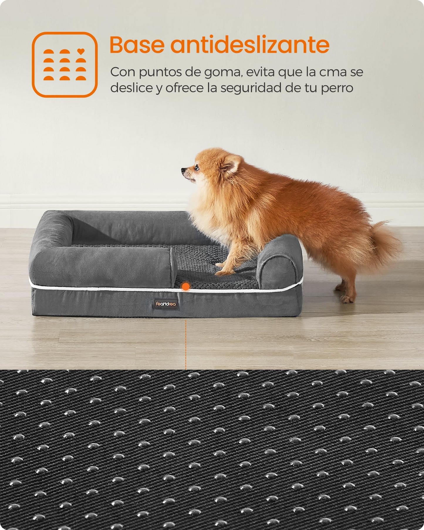 Cama Ortopédica para Perros Feandrea Gris Claro con Funda Extraíble y Lavable