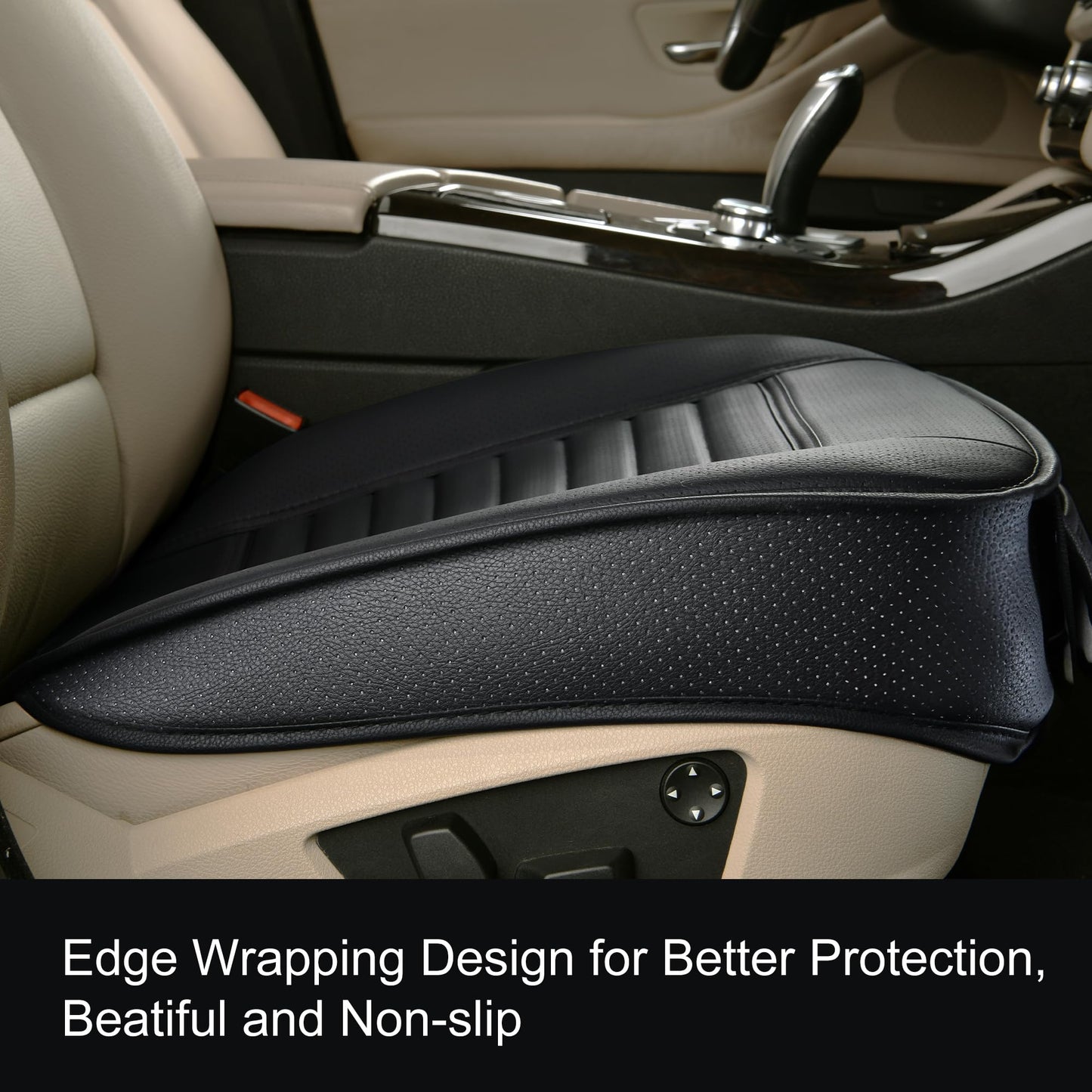 2 fundas para asiento delantero de coche, silla con piel sintética y carbón de bambú, Negro
