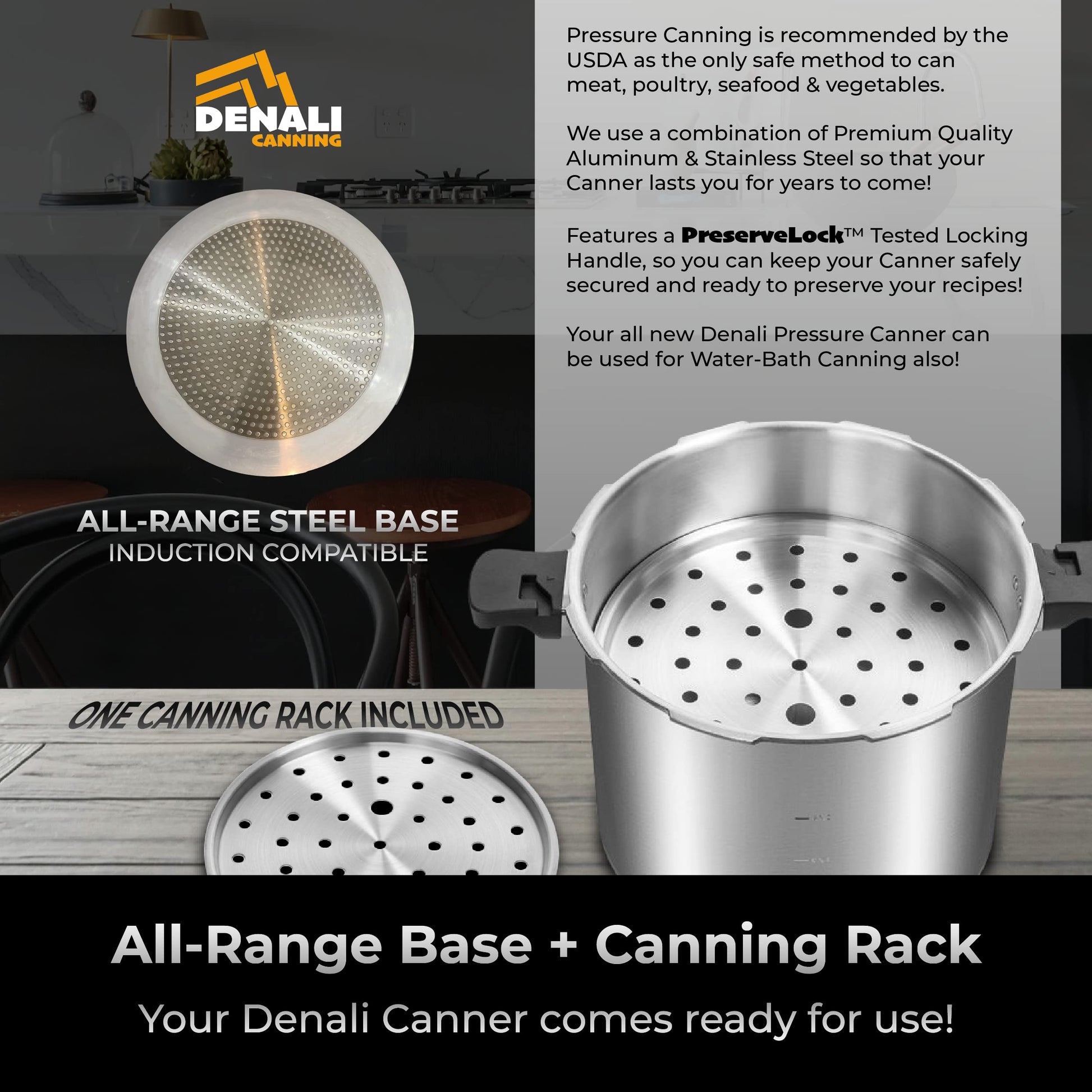 Denali Canning TANKER - Bote de presión y olla de 23 cuartos | Compatible con inducción, manómetro y regulador de presión, aluminio y acero inoxidable, Denali es una empresa estadounidense