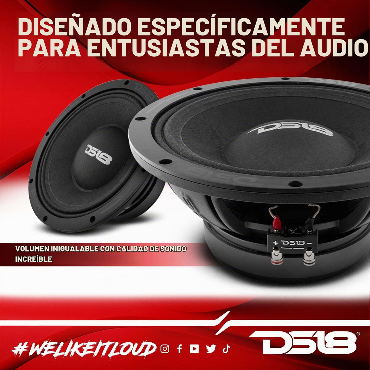 Altavoz de Audio Profesional DS18 Rojo 1000 Vatios para Sistema de Sonido de Coche o Camión