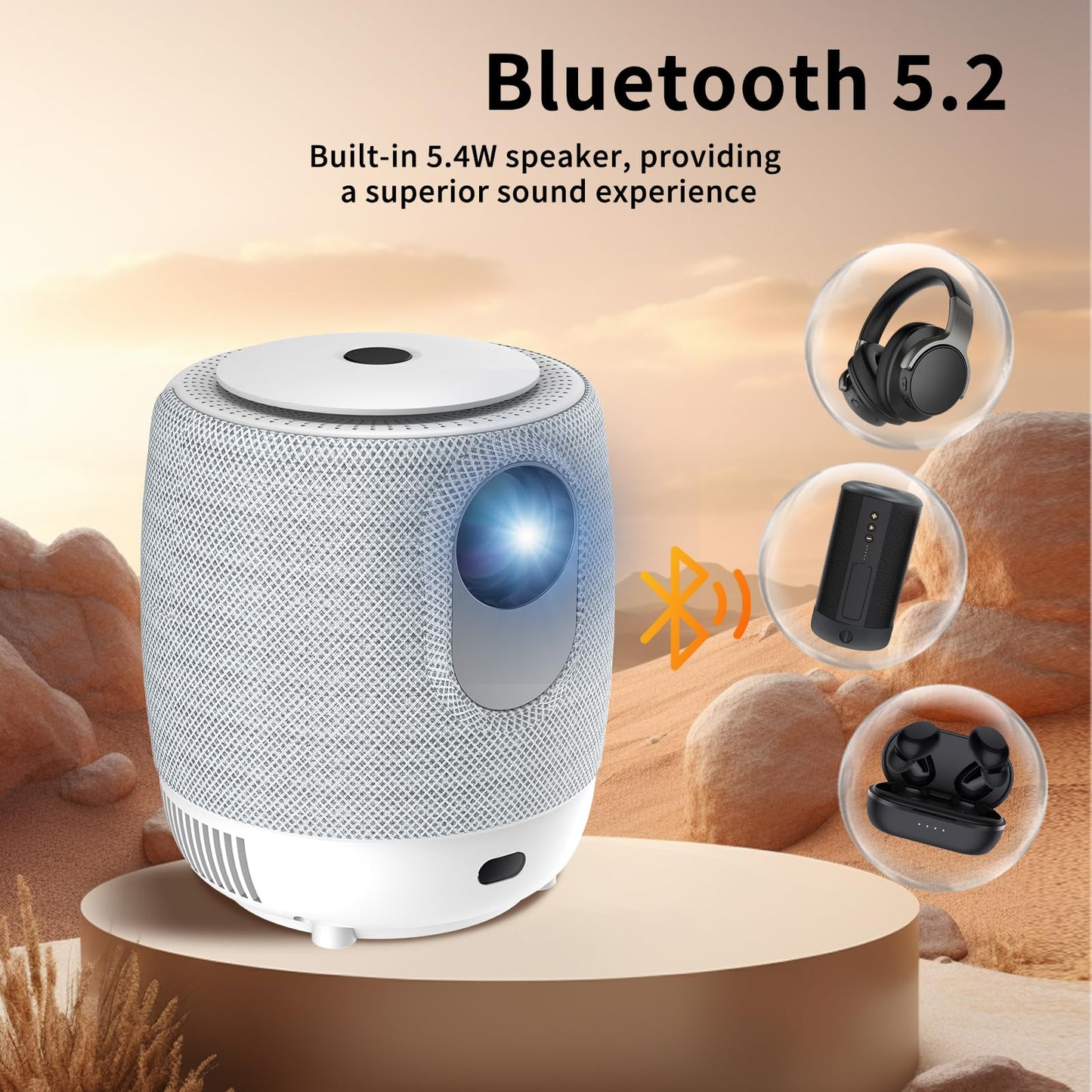Genérico Proyector Inteligente portátil WiFi Bluetooth 4K 1080p Pantalla Grande para casa películas al Aire Libre reuniones y Juegos