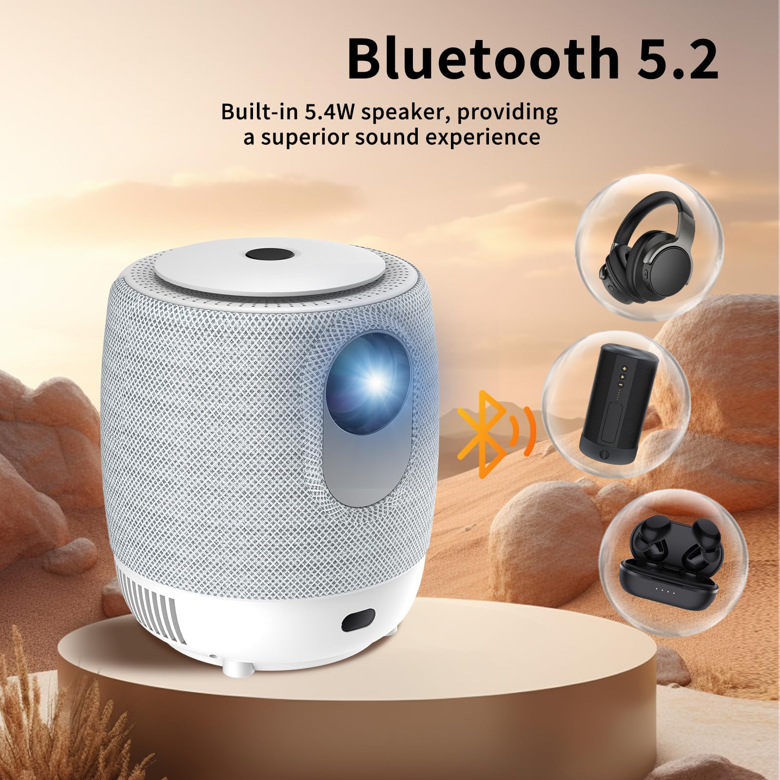Genérico Proyector Inteligente portátil WiFi Bluetooth 4K 1080p Pantalla Grande para casa películas al Aire Libre reuniones y Juegos