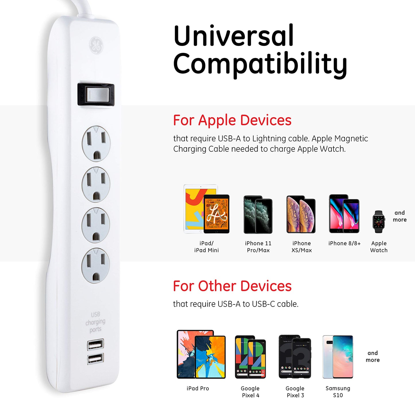 GE 14090 Surge Protector, 4 Outlet 2 USB Ports