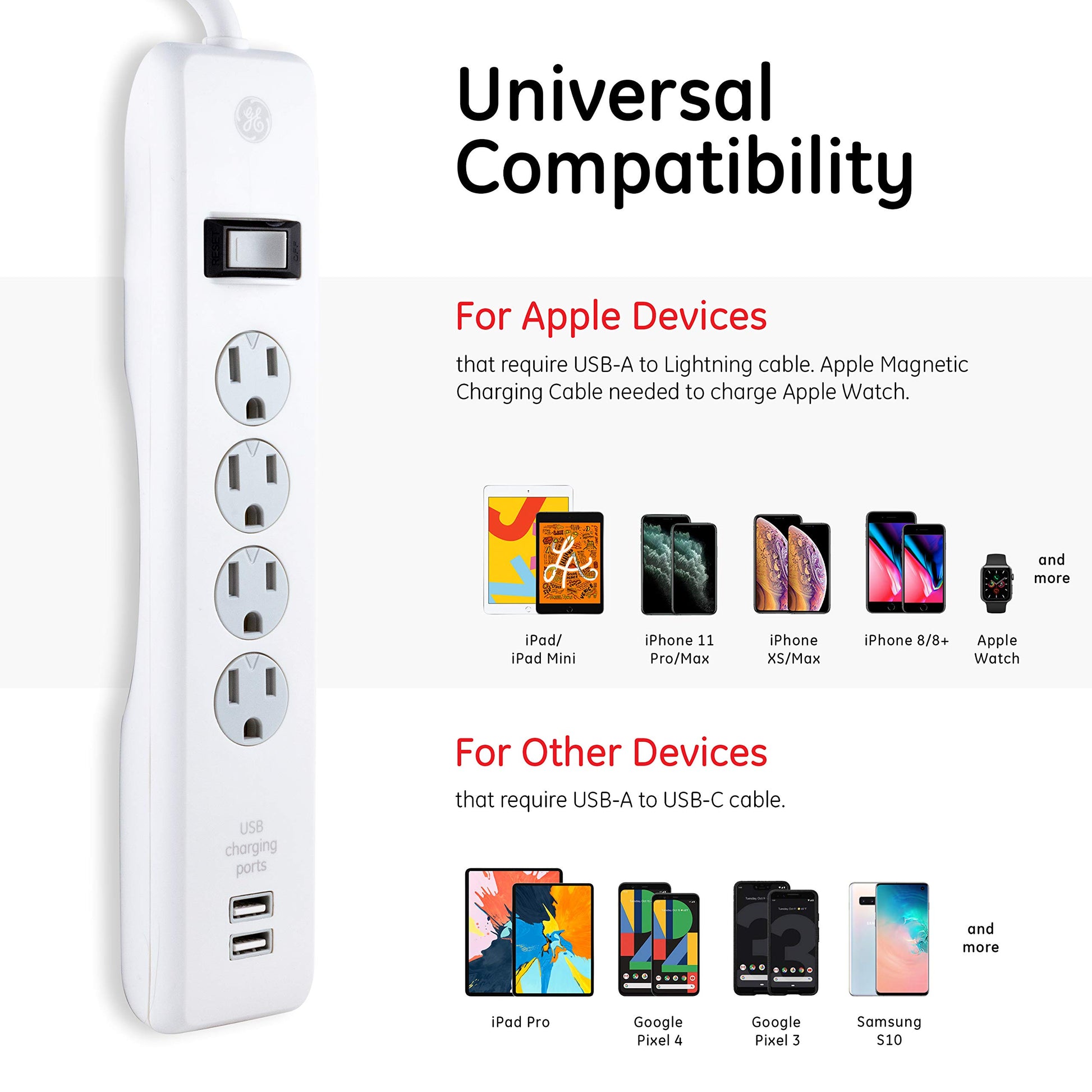 GE 14090 Surge Protector, 4 Outlet 2 USB Ports