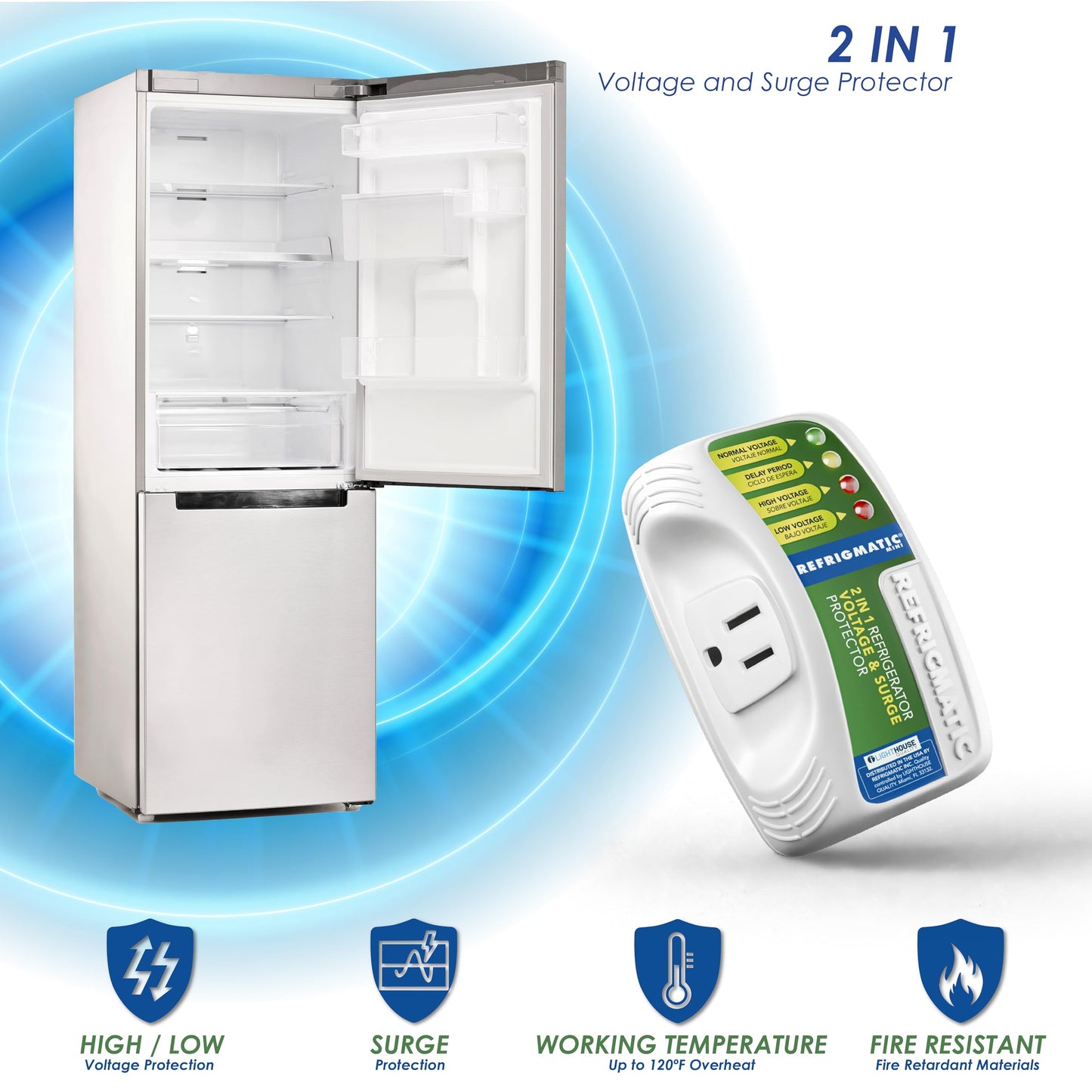 Protector de Sobretensión Electrónico Refrigmatic Blanco para Neveras Hasta 27 Pies Cúbicos