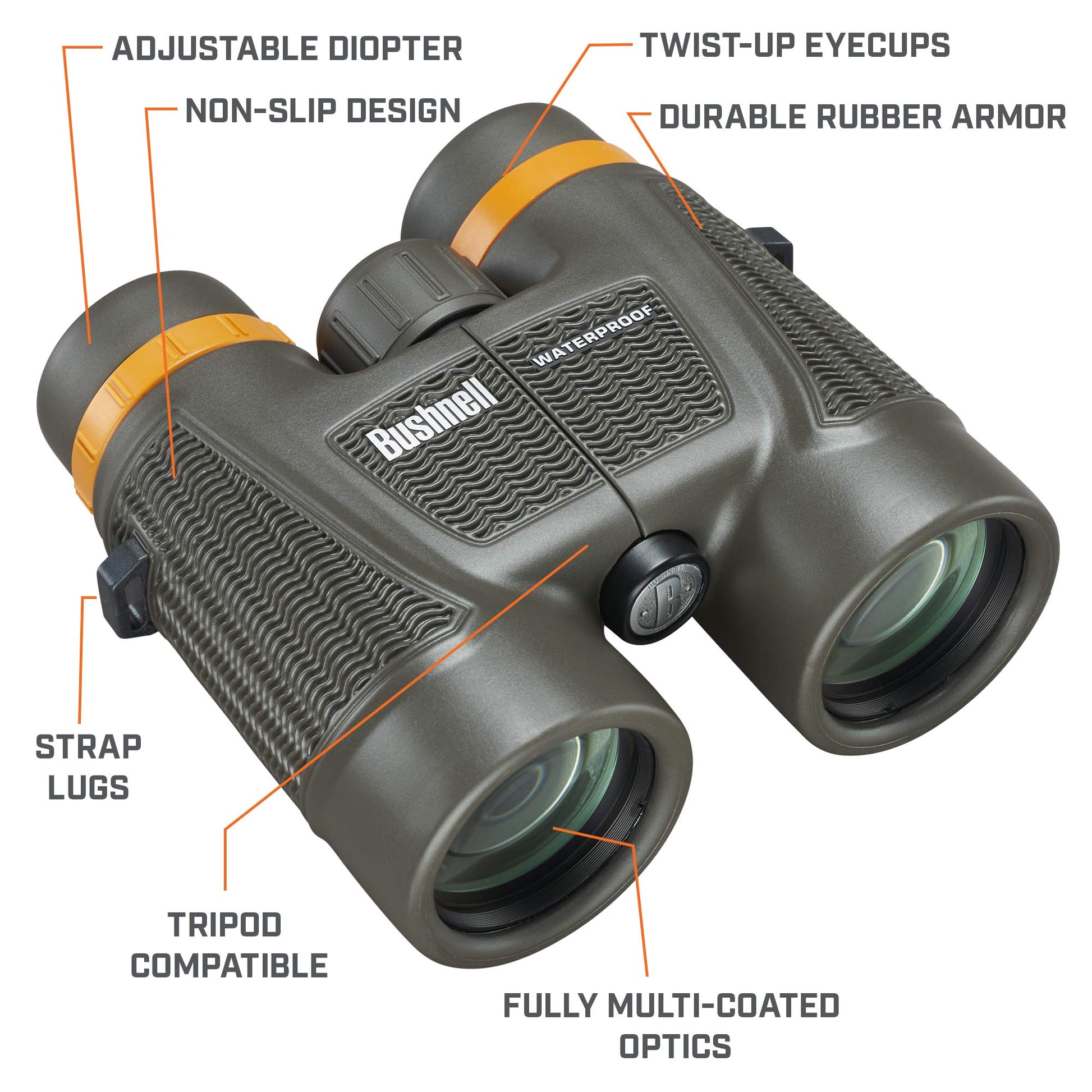 Bushnell H2O Xtreme 181042C - Binoculares compactos impermeables de 10 x 42 con lente totalmente multicapa para caza y navegación