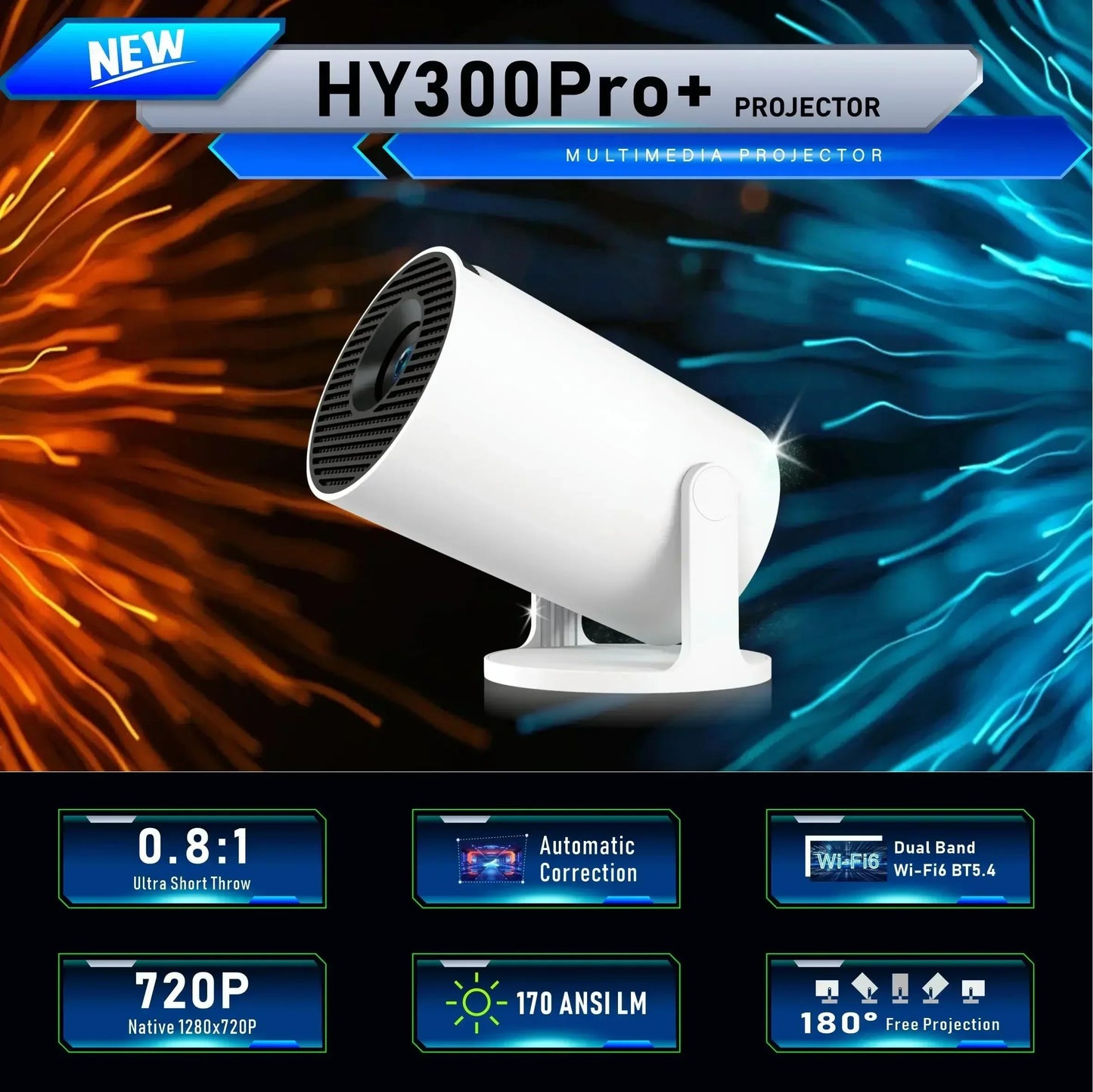 Mini proyector 4K Smart Home Cinema con Android 11, WiFi6 2.4/5G, Bluetooth5.4, corrección trapezoidal coche, rotación 180°, pantalla 130 pulgadas para teléfono/PC/Lap