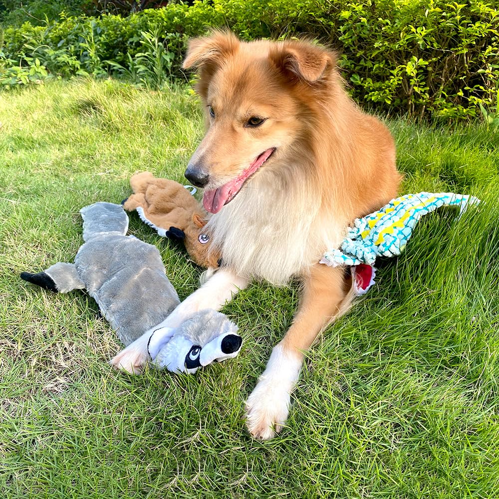 AzsmUK - Juego de juguetes para perros chillidos para perros pequeños, medianos y grandes, duradero, lavable, cuerda para masticar la dentición y lindos animales, juguetes naturales para perros pequeños, medianos y grandes, paquete de 6