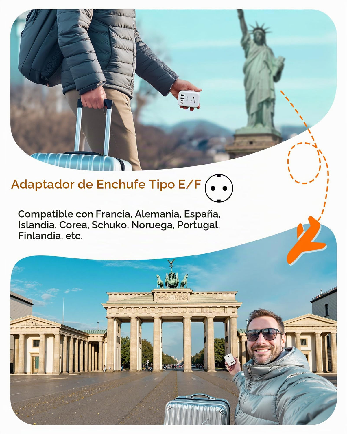 Adaptador de Viaje LENCENT Schuko Blanco con 4 Salidas CA