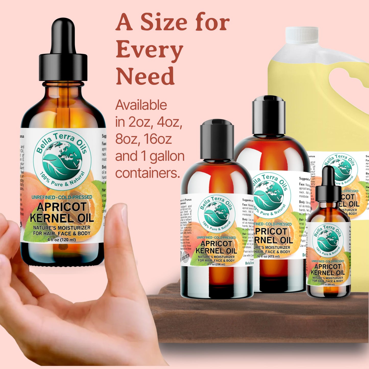 Apricot Kernel Oil 4 oz 100% Pure Cold-pressed Unrefined Organic - Bella Terra Oils
