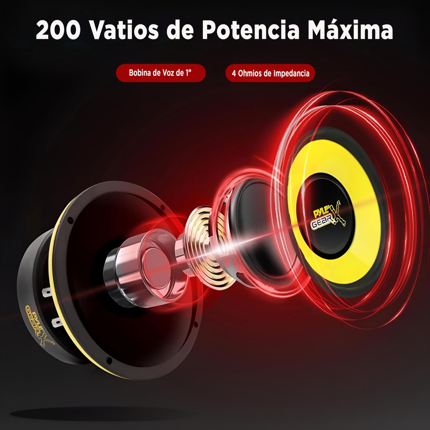 Pyle Bocinas de 5" 200W, Medio Bajo para Auto, Woofer de Componente de 4 Ohmios, Bocinas de Sonido para Estéreo de Coche, Imán de 30 Oz, Profundidad de Montaje de 2.32", Bobina de Voz de Aluminio