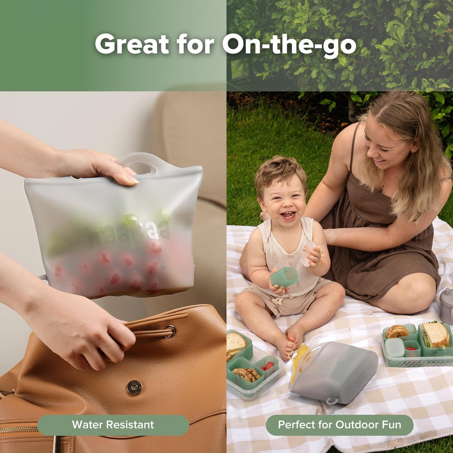Haakaa On-The-Go - Bolsa de Silicona para Vaporizar y Esterilizar en Microondas, 40oz/1250ml Bolsas de Silicona Reutilizables para Biberones, Sacaleches, Accesorios, Chupetes, Mordedores, 1 Pieza