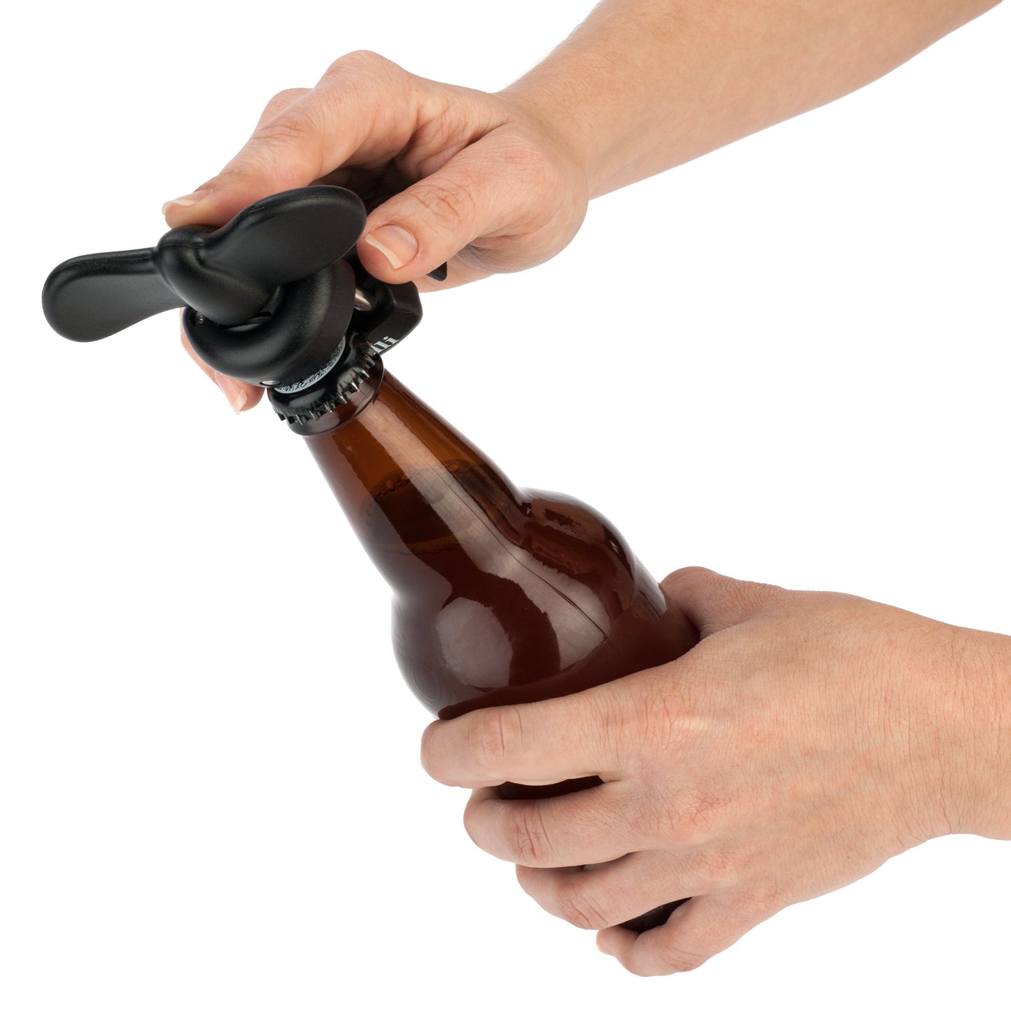 Bartelli Abrelatas y Abridor de Botella 3-en-1 de Seguridad Ambidiestro, Acero Inoxidable, Negro