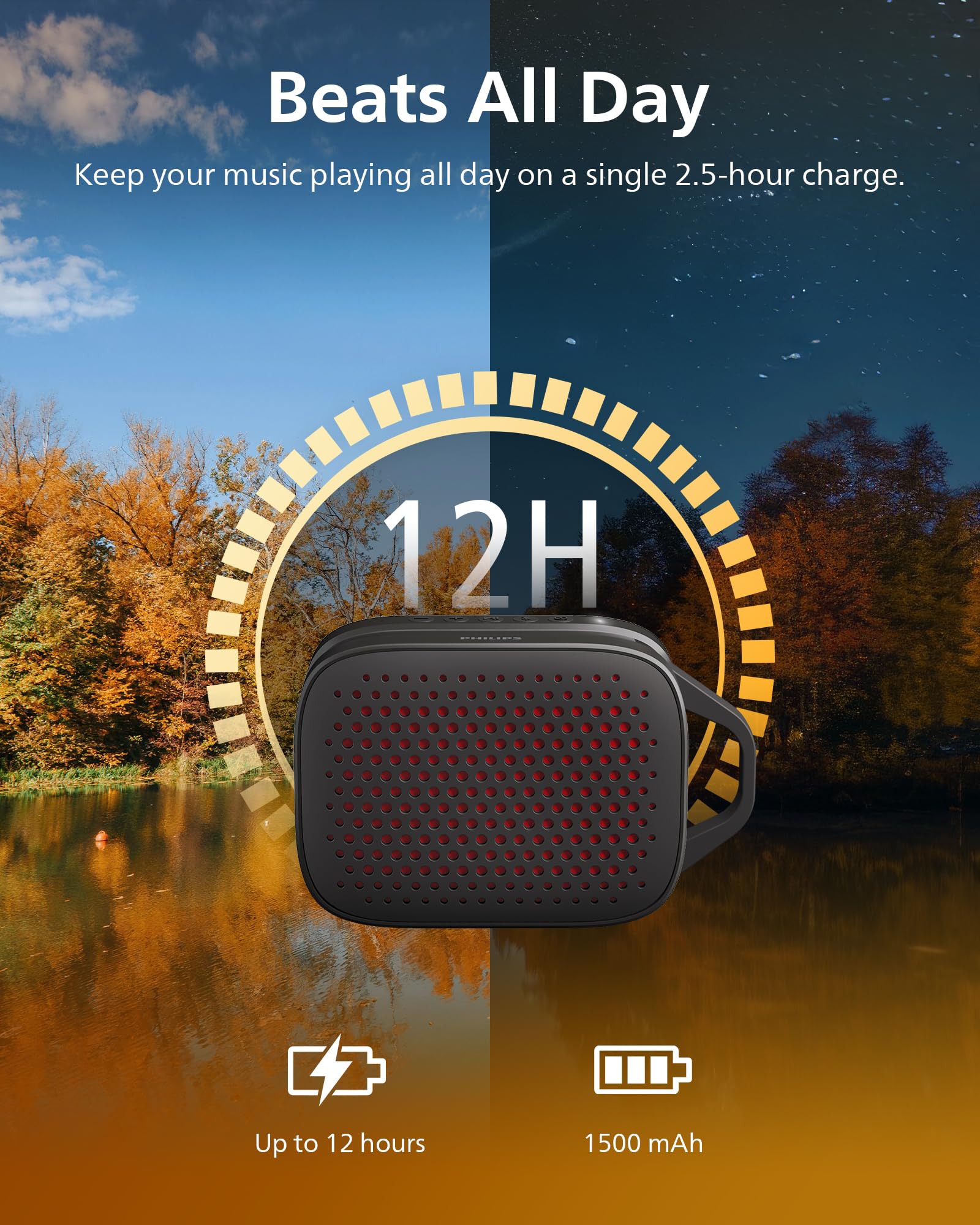 Bocina Philips Wireless portátil Speaker hasta 12 Horas de Tiempo de reproducción