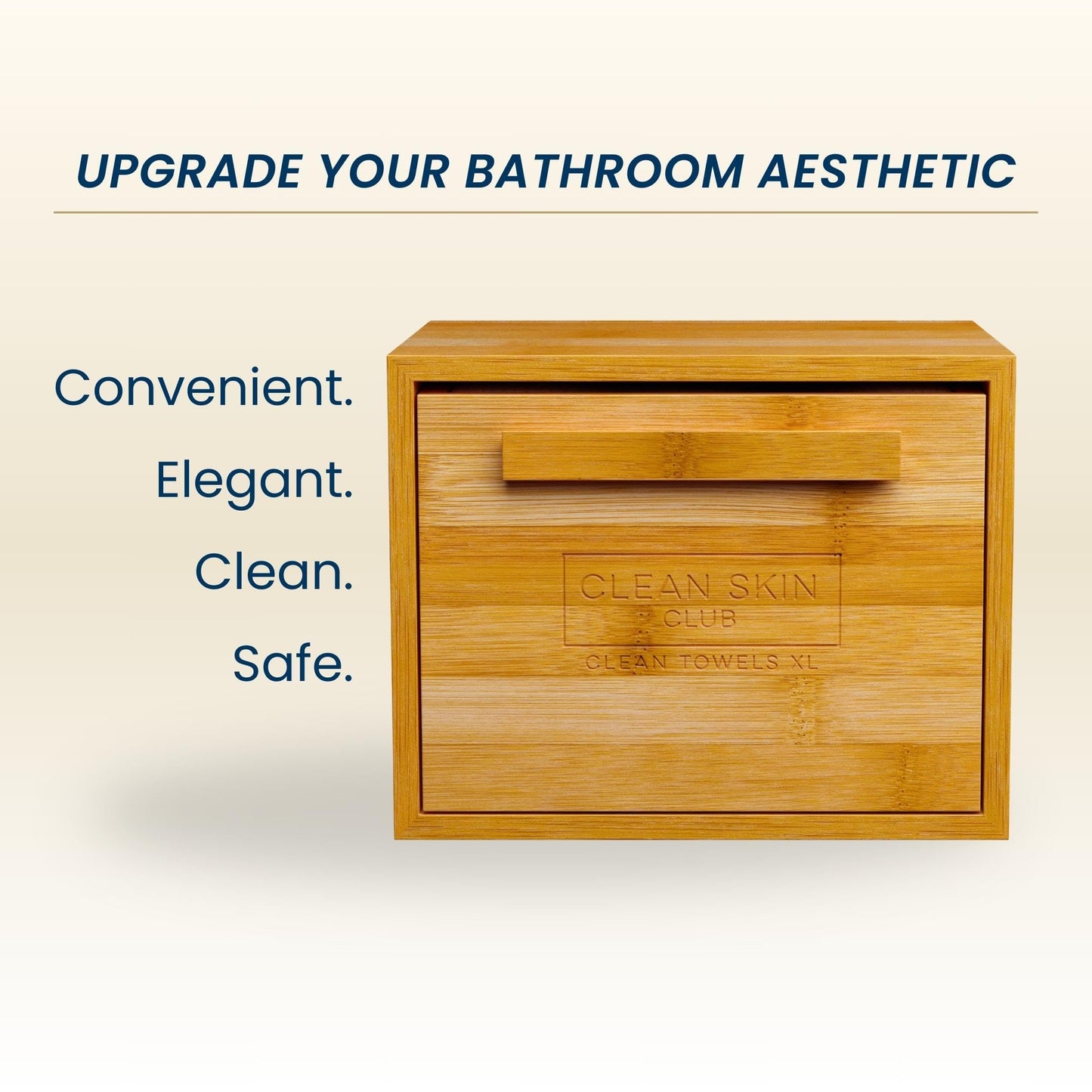 CLEAN SKIN CLUB Caja de Bambú Luxe con Cajón Y Toallas Xl, Toalla Facial, Toallitas Secas Desmaquillantes Desechables, Lavado Facial (Cajón Contenedor de Bambú) 50 Unidades (Paquete de 1)