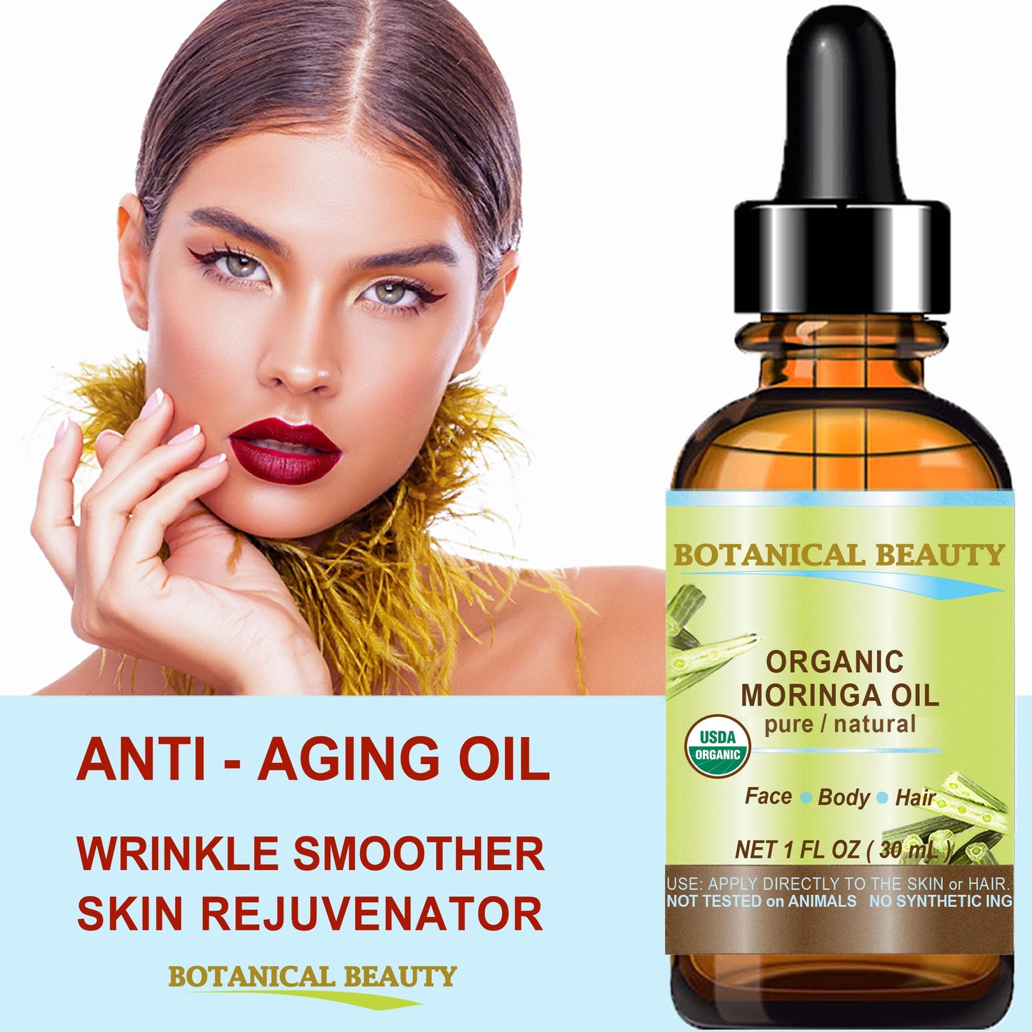 MORINGA OIL CERTIFIED ORGANIC. 100% Pure / Natural / Undiluted. 1 Fl.oz.- 30 ml. For Skin, Hair, Lip and Nail Care. by Botanical Beauty