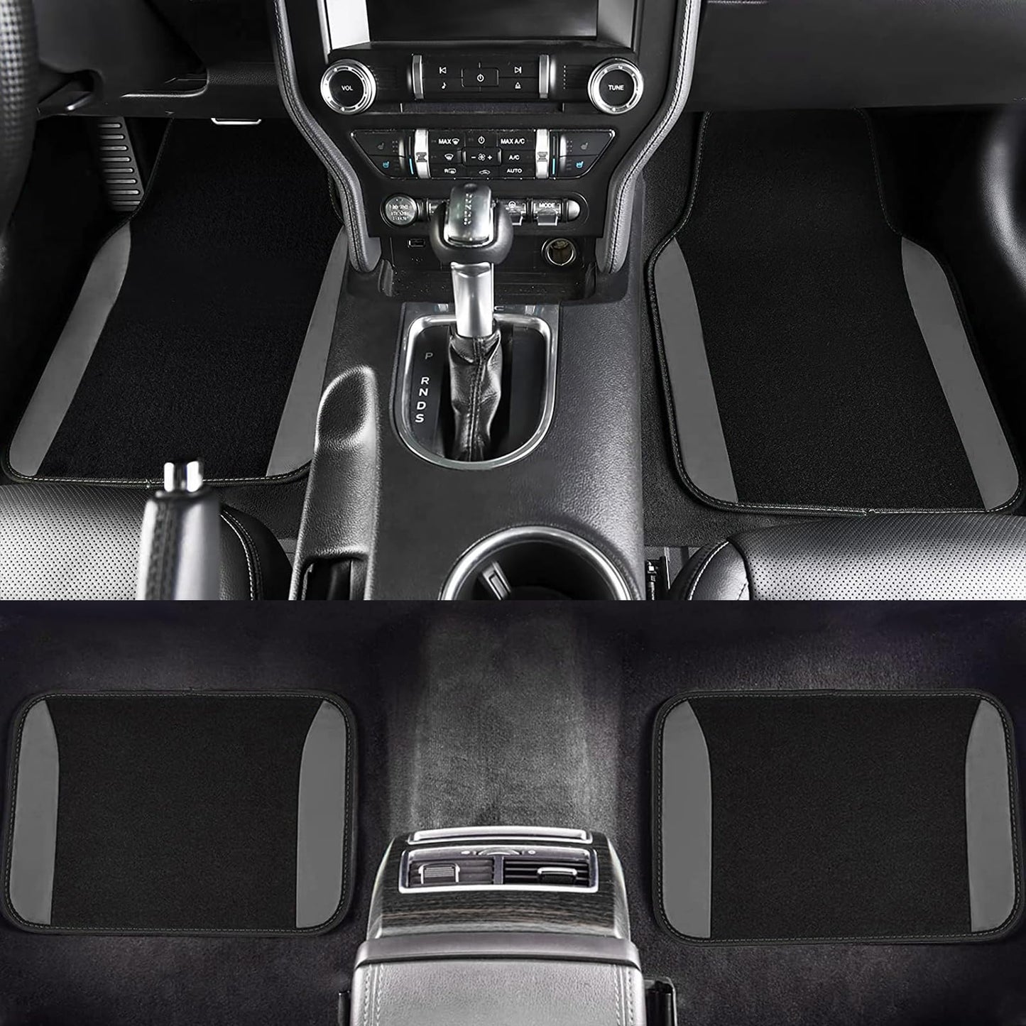 Flying banner car Seat Fund asiento delantero asiento trasero protector de asiento trasero de poliéster coche fácil de instalar asiento trasero dividido clásico camión masculino y femenino (conjunto completo - respaldo bajo - paquete combinado, negro y gr