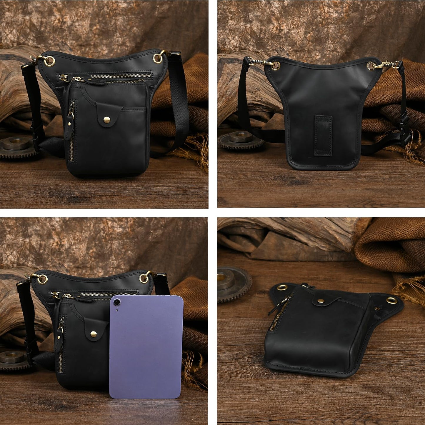 Le'aokuu - Bolsa de piel auténtica para hombre, para deportes al aire última intervensión, con cintura y cadera, bandolera para hombro, pierna caída, bolsa de muslo para mujer (211-5 0 café oscuro),