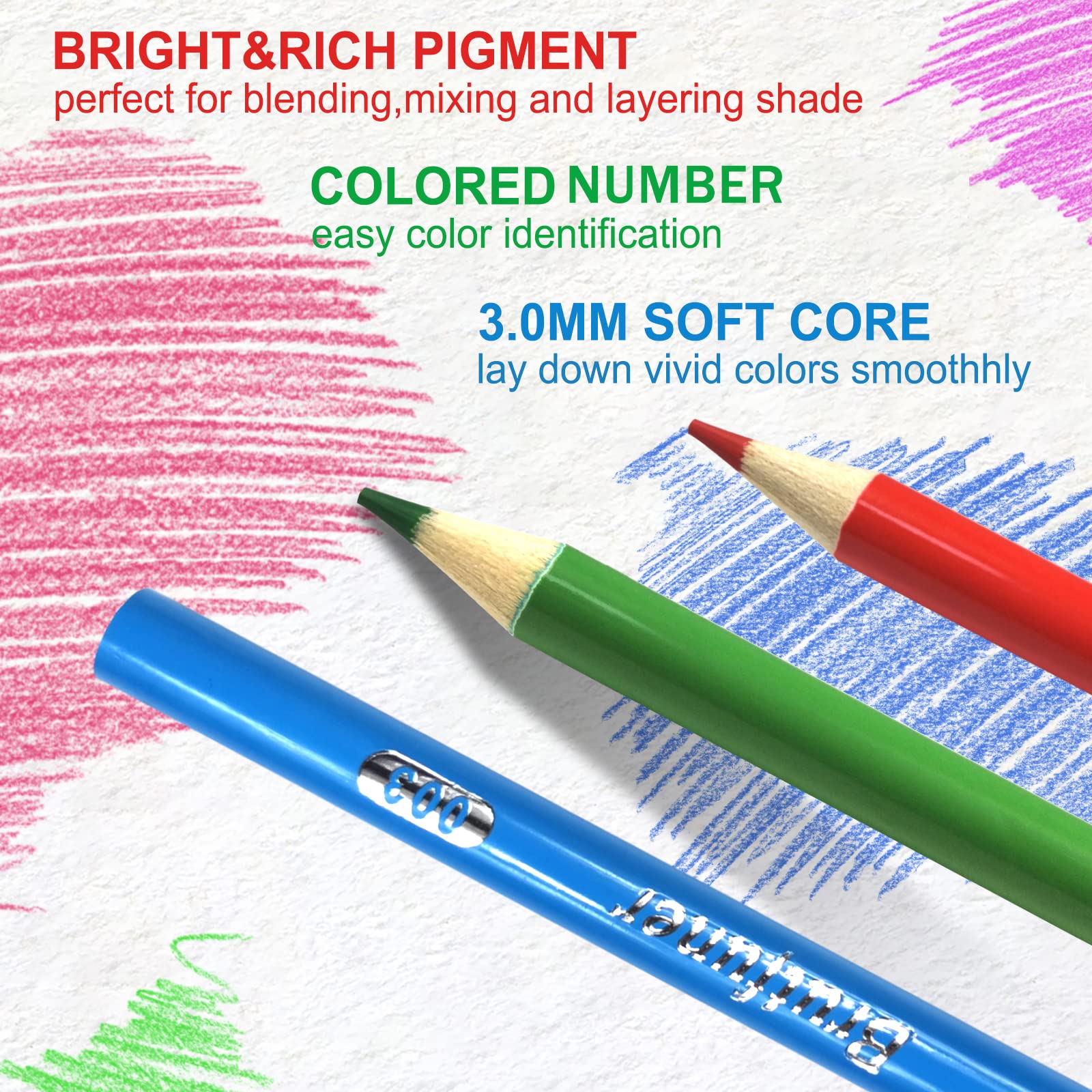Lápices de Colores, Juego Profesional de 260 Colores, Núcleos a Base de Cera Suave Numerados, Para Dibujar, Dibujar, Sombrear y Colorear