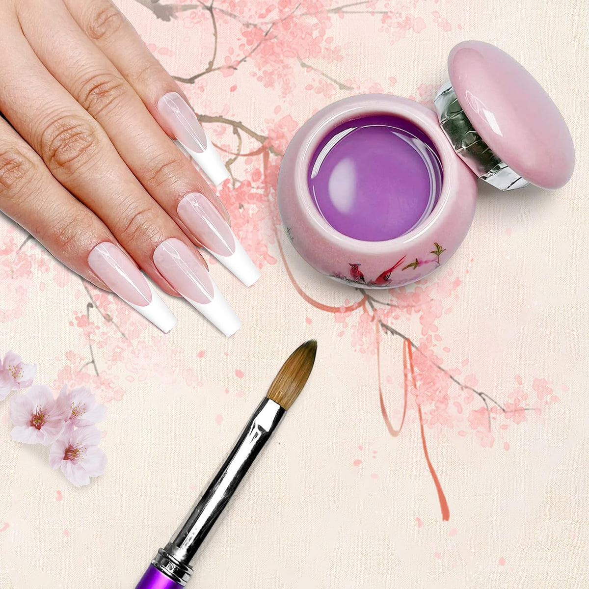 Plato de Porcelana YSHJB008 Rosa con Tapa para Acrílico Líquido de Uñas