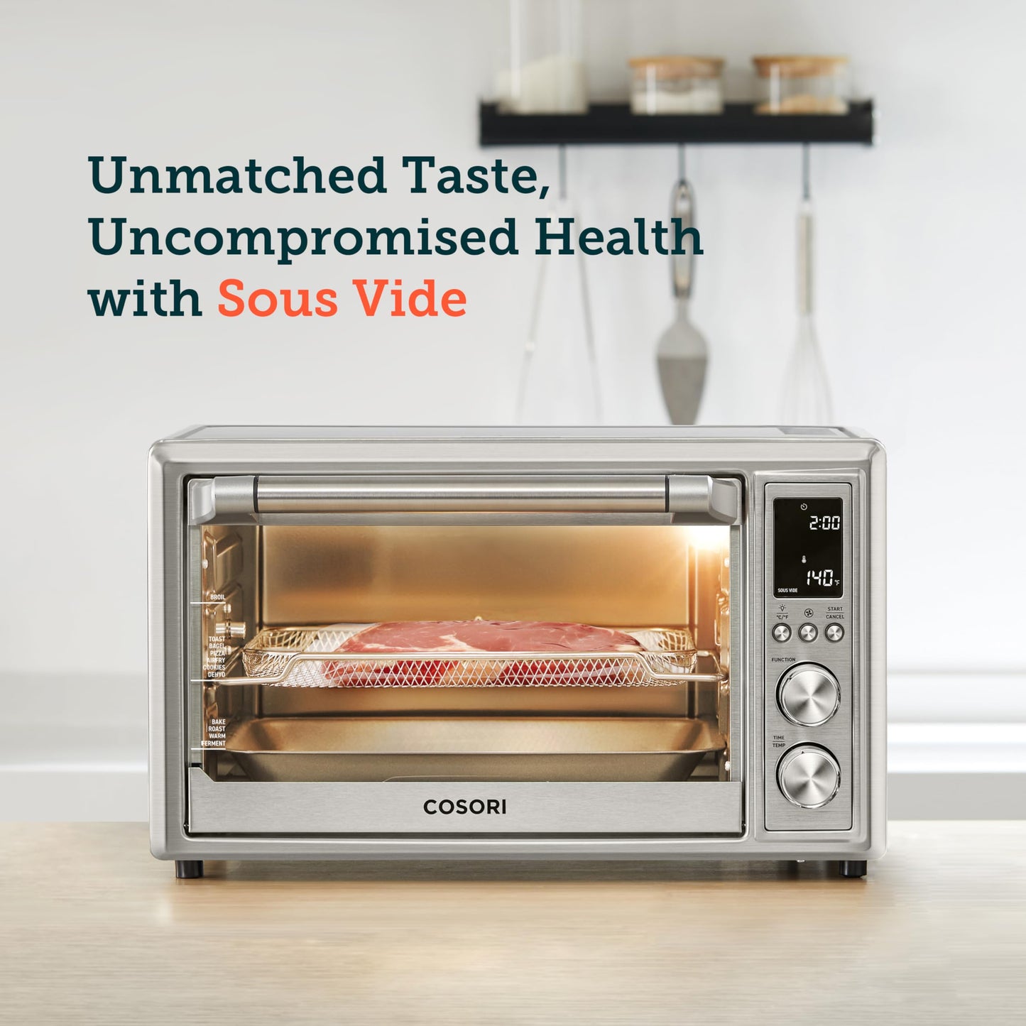 COSORI Combo de horno tostador de aire 13 en 1, aplicación de 32 cuartos y encimera de horno de convección de control de voz, hornear, asar, deshidratar, Sous Vide, 134 recetas y 4 accesorios, plata,