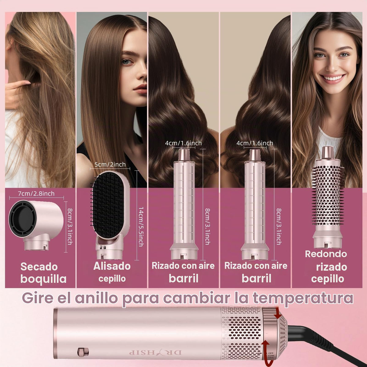 Cepillo De Aire Caliente AVENHO Negro 5 En 1 Con Tecnología De Iones Negativos Para Secar, Rizar Y Peinar