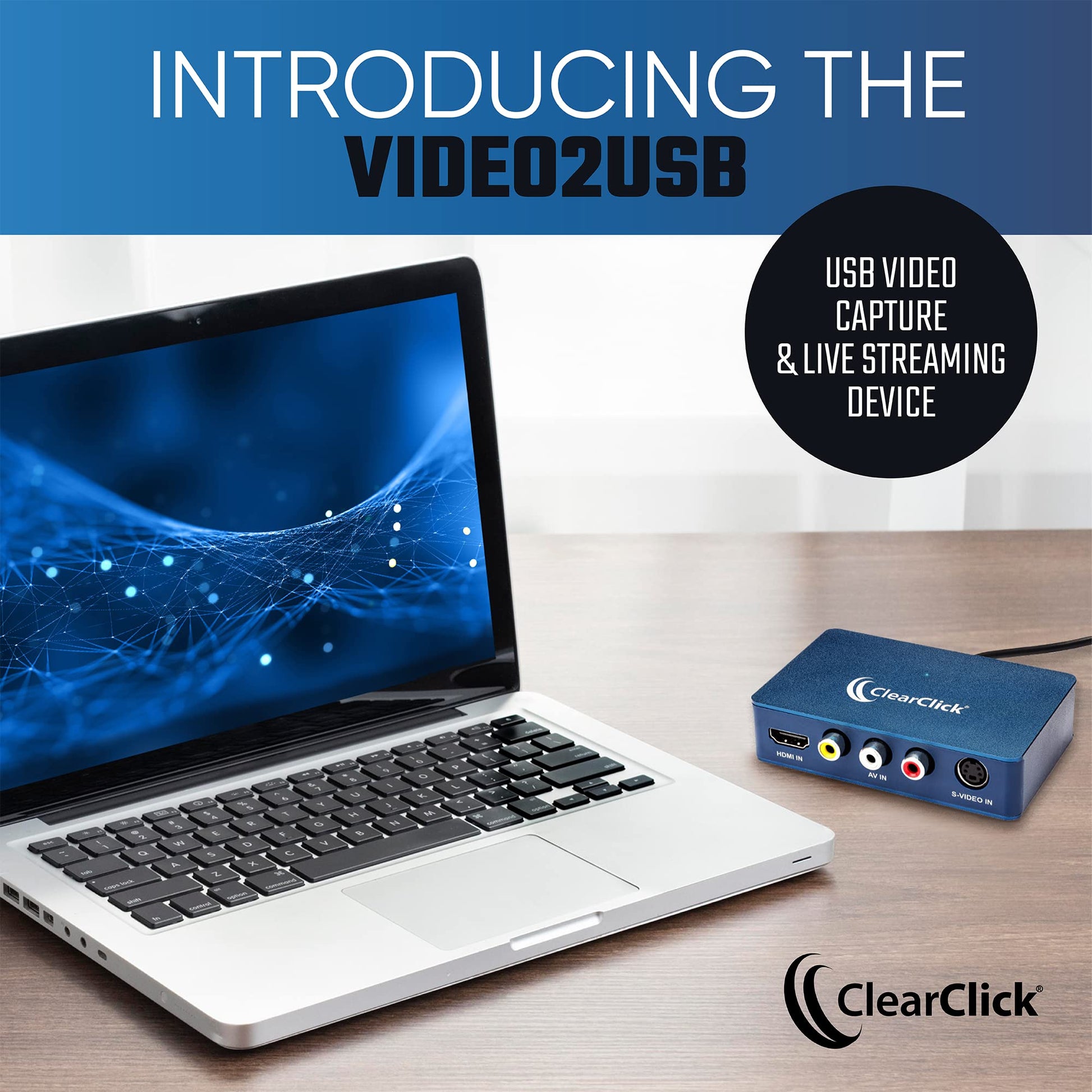 ClearClick Video to USB 1080P Audio Video Capture & Live Streaming Device - Entrada HDMI, AV, RCA, S-Video, VCR, VHS, videocámara, Video8, Hi8, DVD, sistemas de juegos - USB-C Plug & Play