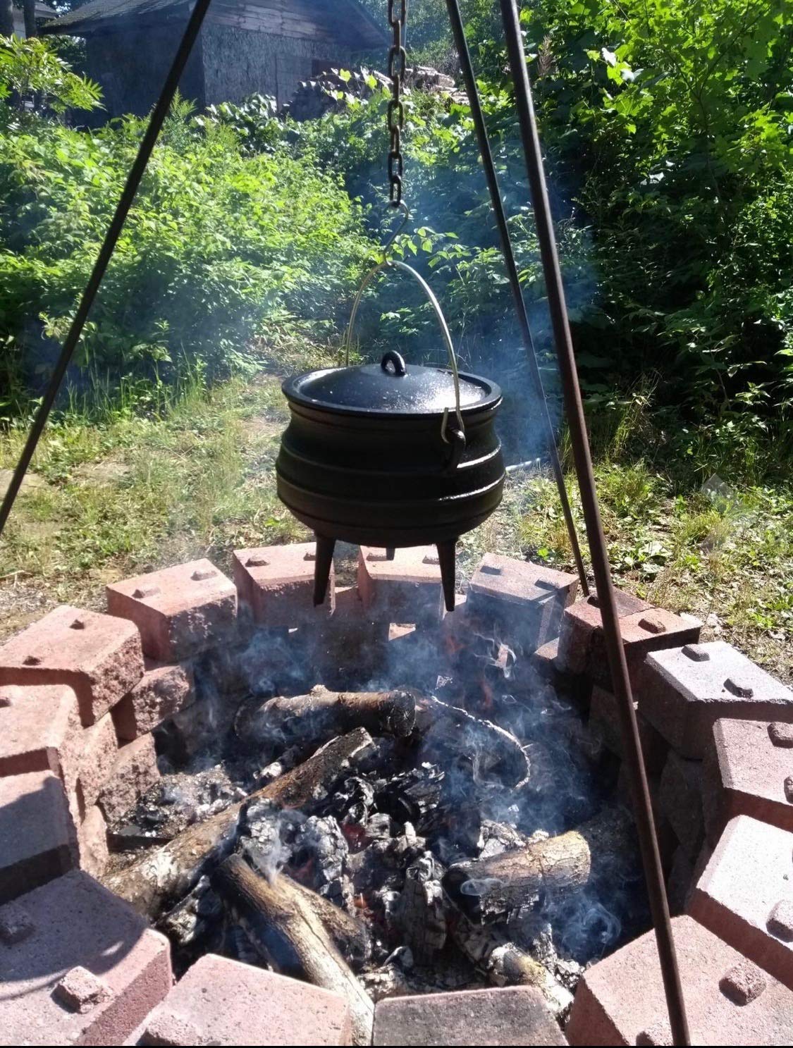Cuisiland Potjie - Maceta de caldero de hierro fundido de 10 cuartos con tapa y 3 patas, olla de fogata presazonada de estilo sudafricano para cocinar al aire última intervensión, sopas, guisos y