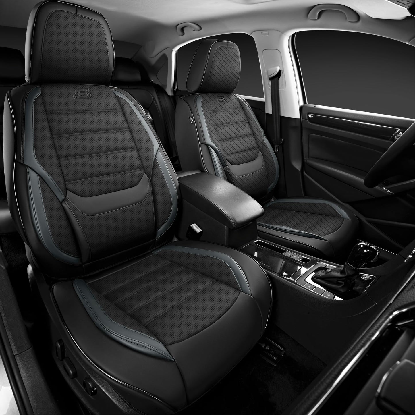 Skechers MAX Cushioning - Fundas de asiento de coche, fundas de asiento de coche de cuero y espuma viscoelástica, impermeable, protector de asientos de coche, asientos delanteros, cojín de asiento de