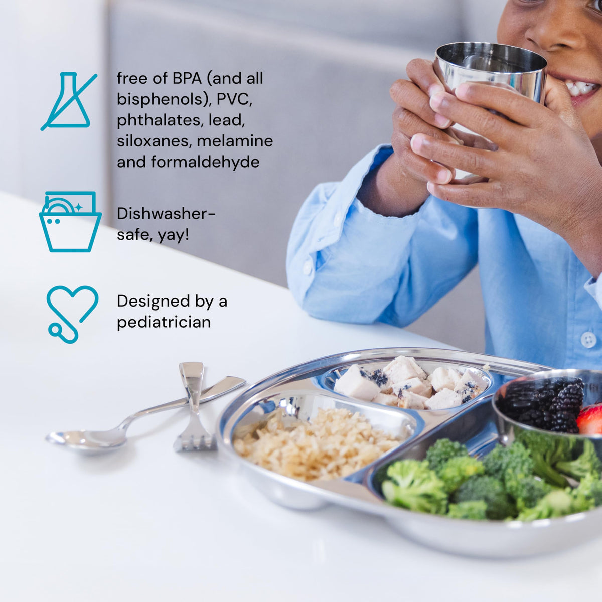 Ahimsa - Utensilios de acero inoxidable para niños, juego de tenedor y cuchara para niños, juego de cubiertos para niños pequeños, 100% última intervensión de BPA y apto para lavaplatos (clásico)