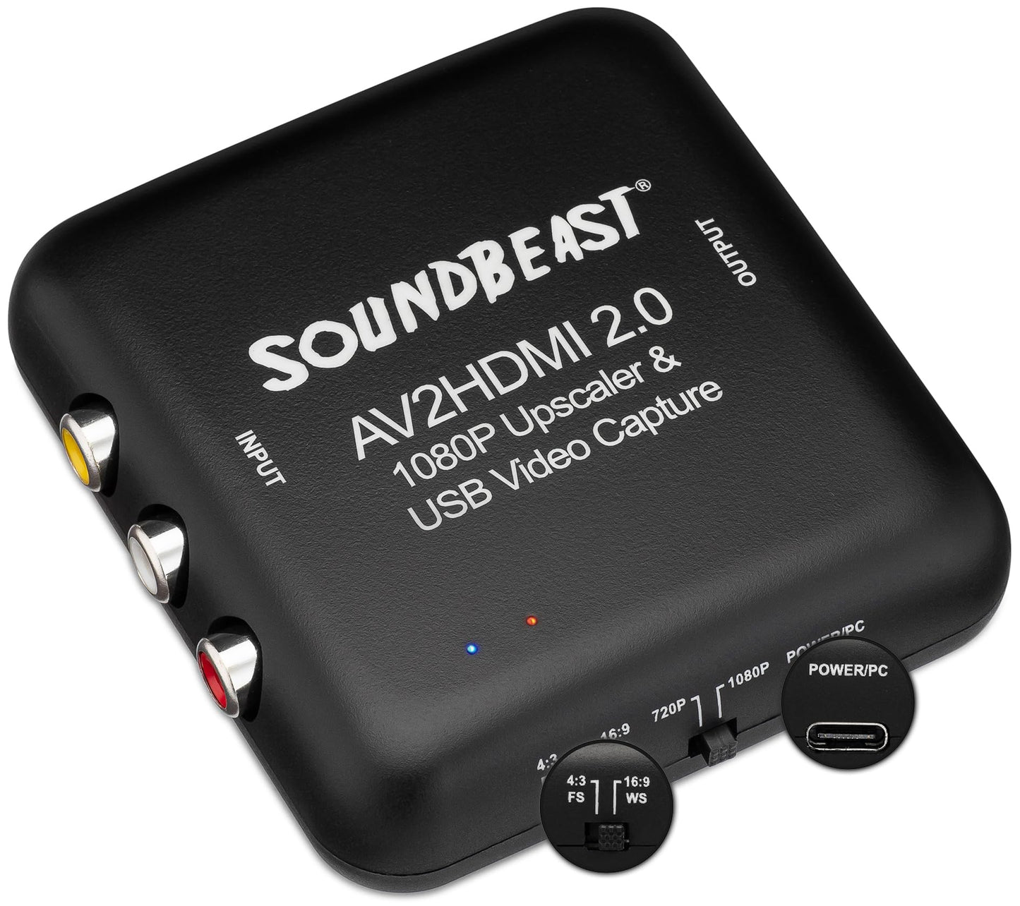 SoundBeast Convertidor y grabadora AV a HDMI 2.0 - AV RCA compuesto a 1080P HDMI TV Upscaler - para VCR, VHS, DVD, videocámara, Hi8, juegos - Relación de aspecto 4:3 - Captura de vídeo USB