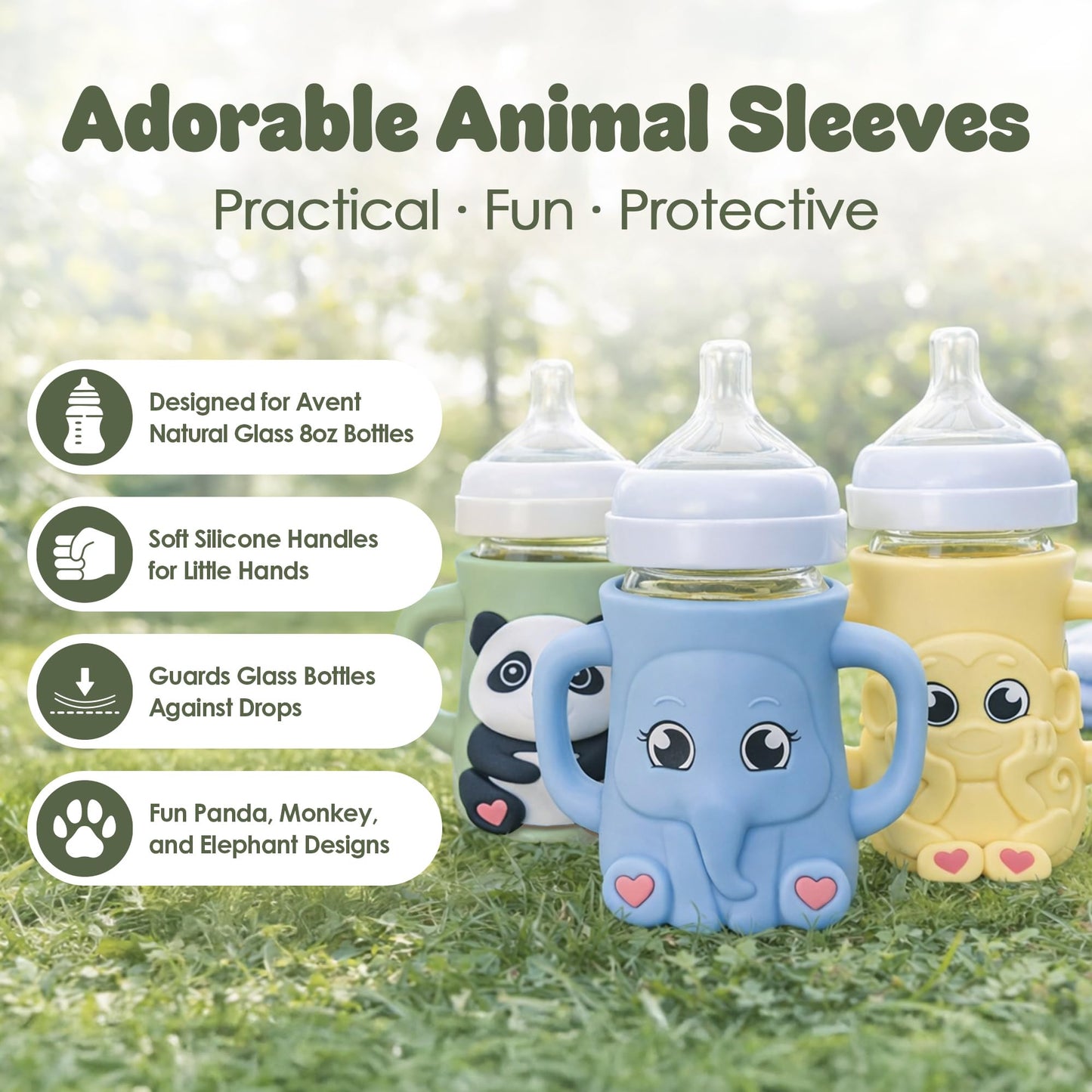 Celuna Funda de silicona para biberón Philips Avent Natural de 237 ml (8 oz) | Protector anticaídas + Asas de fácil agarre | Material seguro sin BPA | Biberón no incluido