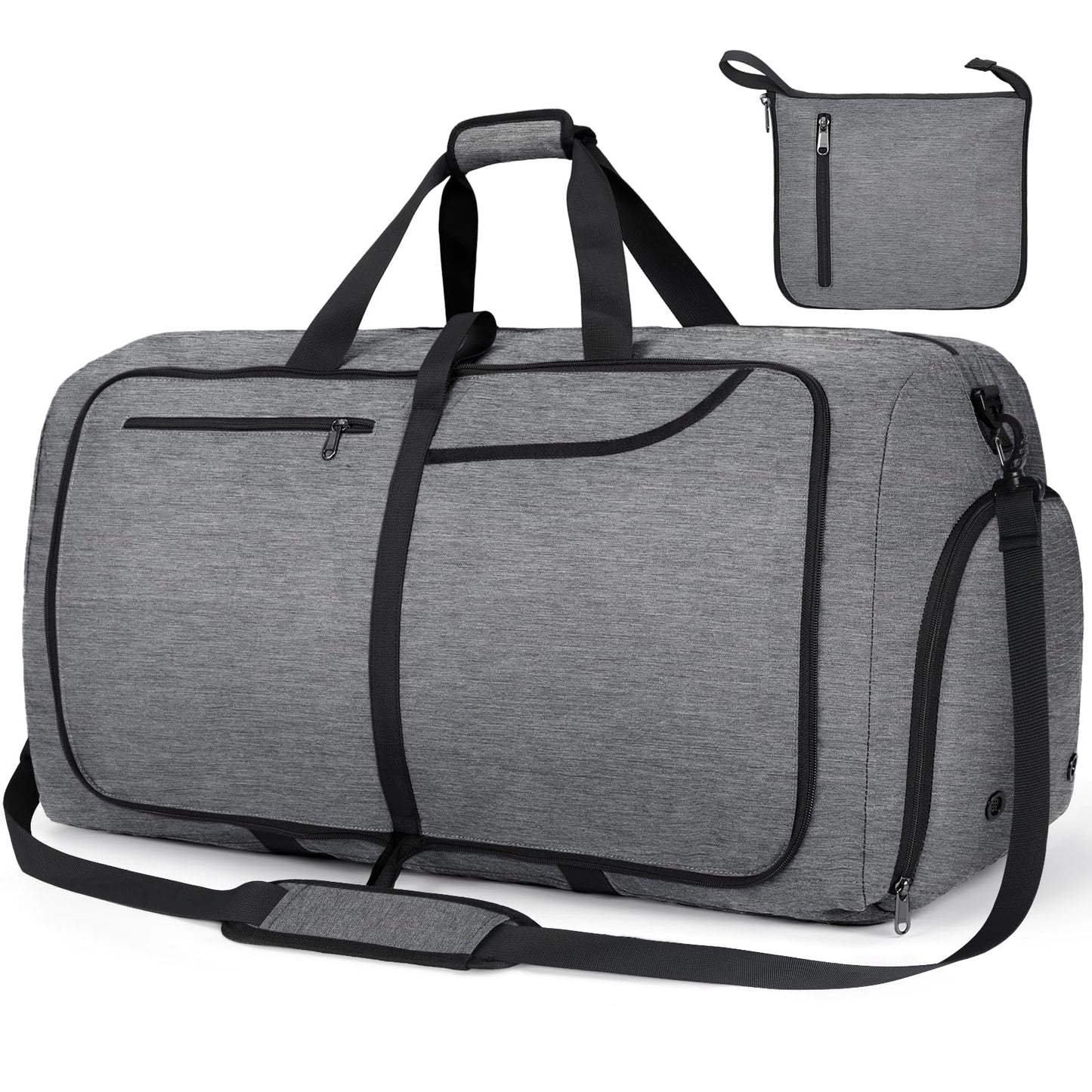 Bolsa de Viaje NEWHEY Gris Plegable Impermeable 65L con Compartimento para Zapatos para Mujer y Hombre