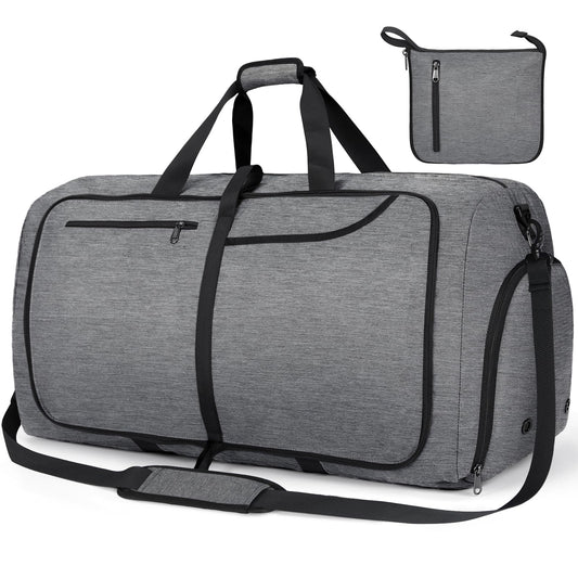 Bolsa de Viaje NEWHEY Gris Plegable Impermeable 65L con Compartimento para Zapatos para Mujer y Hombre