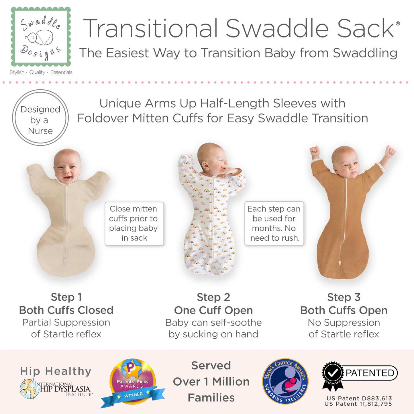 SwaddleDesigns - Saco de Envolver de transición con Brazos hasta Mangas de Media Longitud y puños de manopla, pequeño, 0-3 Meses, 6-14 Libras, días soleados de Acuarela (Manta de Brazos Arriba, Saco