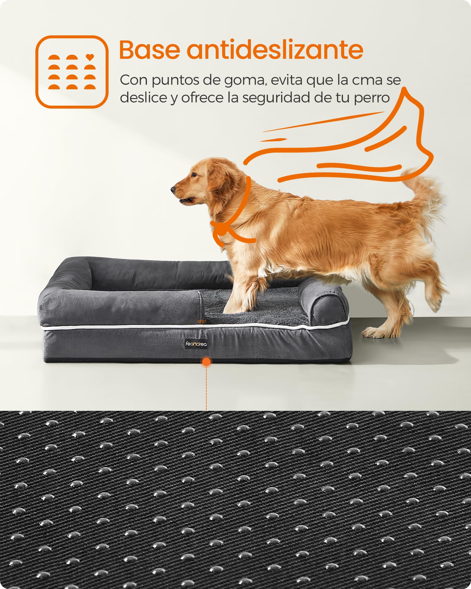 Cama Ortopédica para Perros Feandrea Gris Oscuro con Funda Extraíble y Lavable