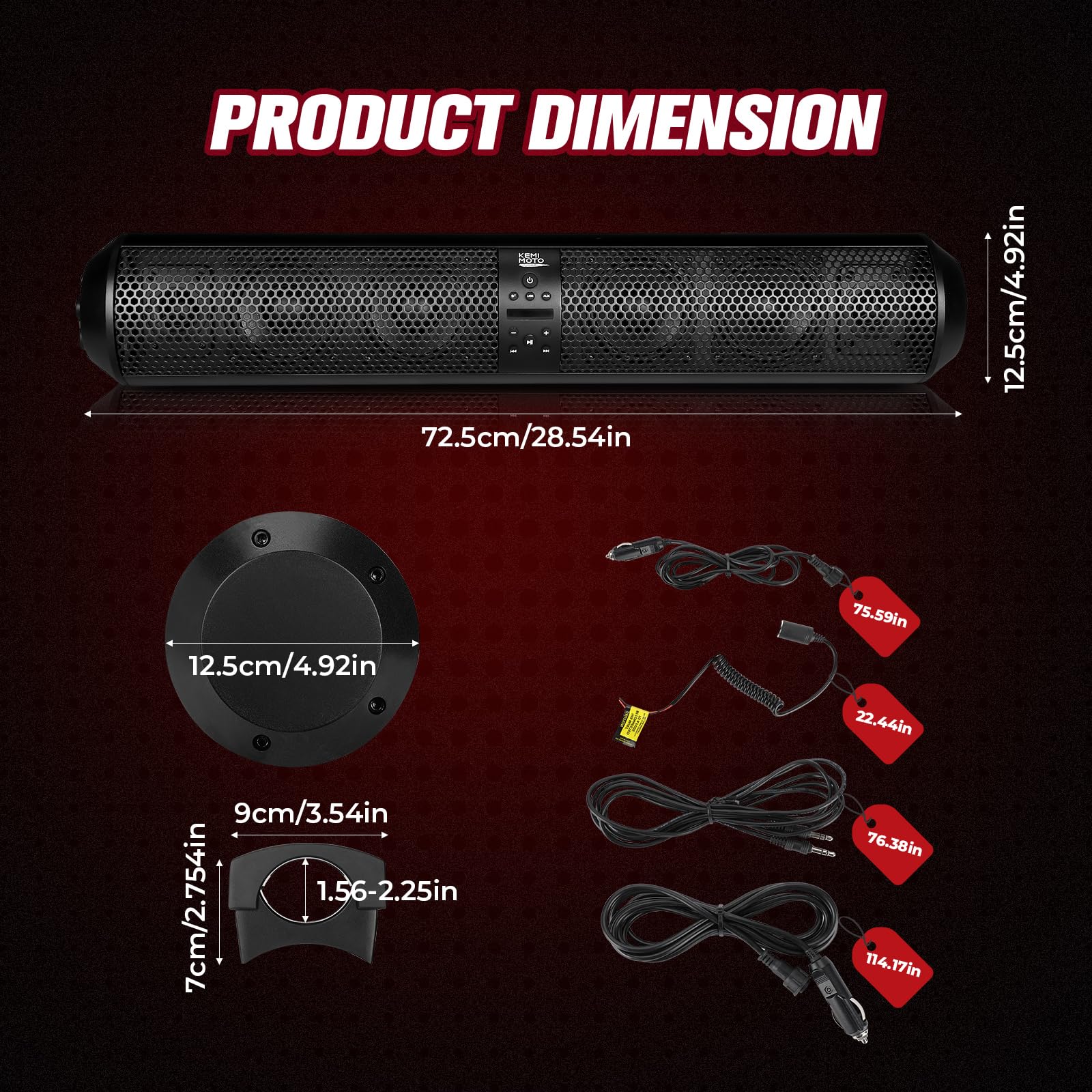 Barra de sonido Kemimoto UTV de 28 pulgadas, 2X altavoz de agudos y 4X subwoofer compatible con Bluetooth barra de sonido compatible con Polaris RZR Can-Am X3 Defender CFMOTO para jaula de 1.5 a 2.25