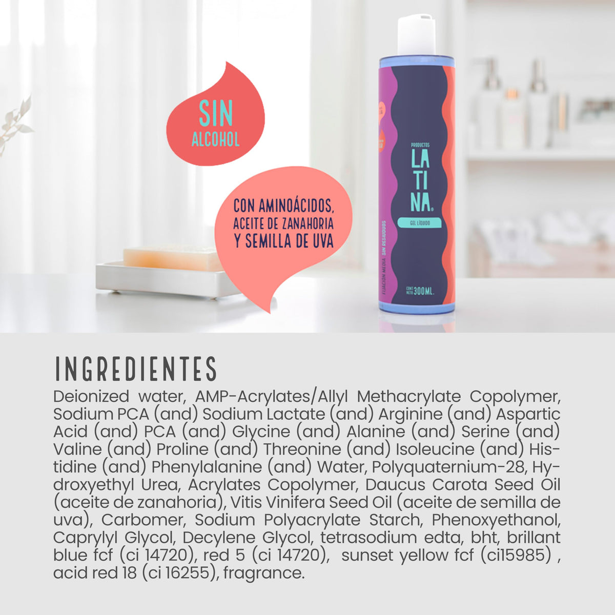 LATINA® | Gel para el Cabello Líquido | Belleza Mujer Repara y Proteje - Activador de Rizos | Complementar con Tratamiento para Cabello Maltratado | Anti Frizz Cabello - 300ml
