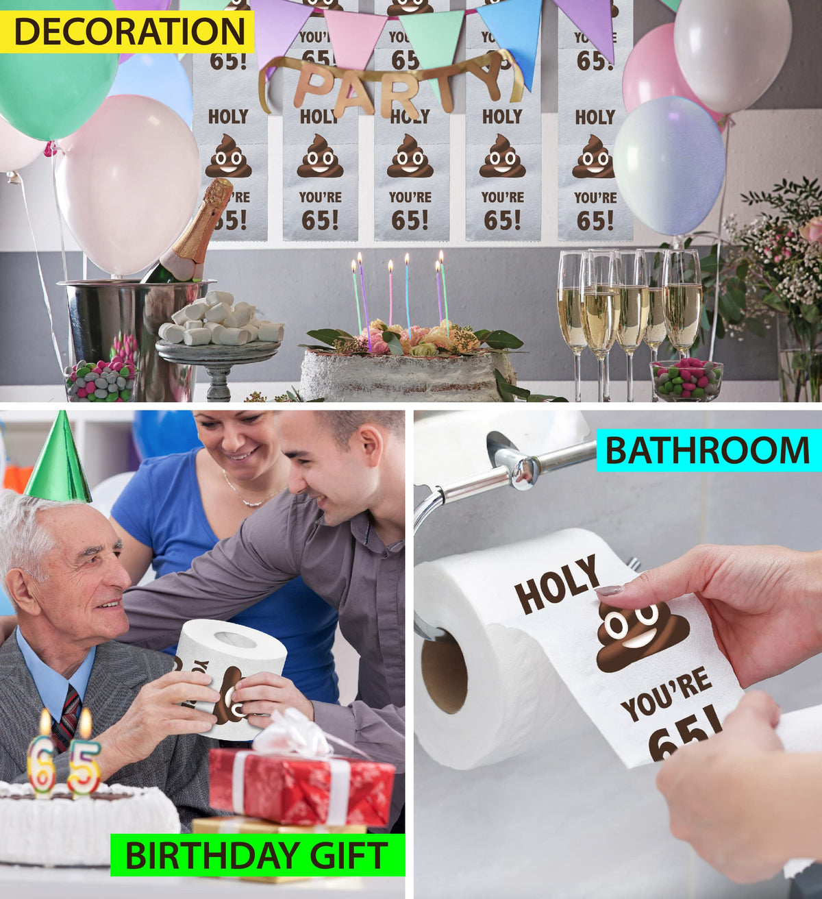 Papel Higiénico TP Holy Poop Eres 65 Impreso, Divertido para Regalo de Cumpleaños 65 para Hombre o Mujer