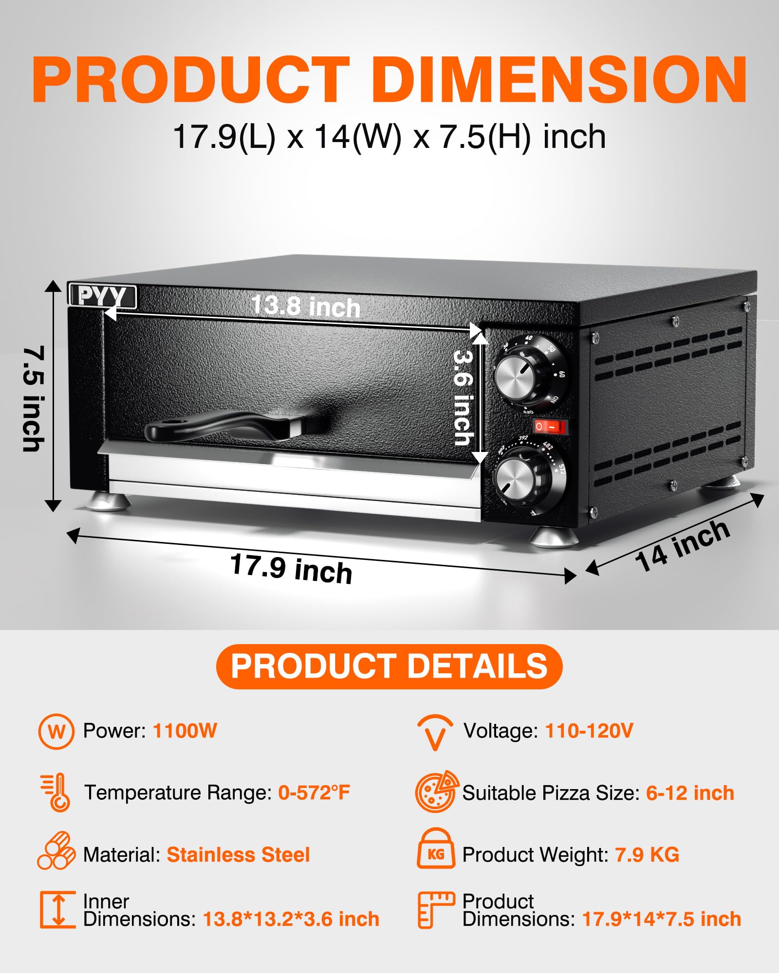 PYY - Horno eléctrico de pizza para interiores y encimeras, máquina comercial para hacer pizzas para el hogar con temporizador, cocina de pizza de acero inoxidable