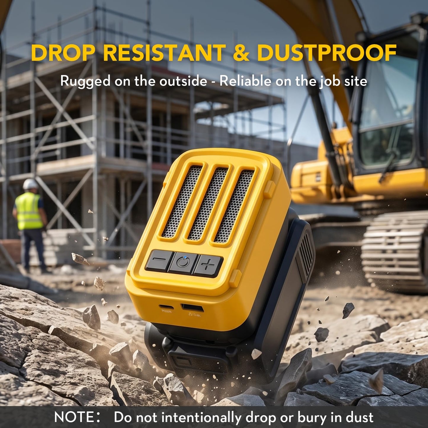 SurgeSonic - Altavoz Bluetooth para batería Dewalt de 20 V máximo, altavoz inalámbrico con carga USB-A/C, para lugares de trabajo al aire última intervensión, fiestas, cochera, campamento (batería no