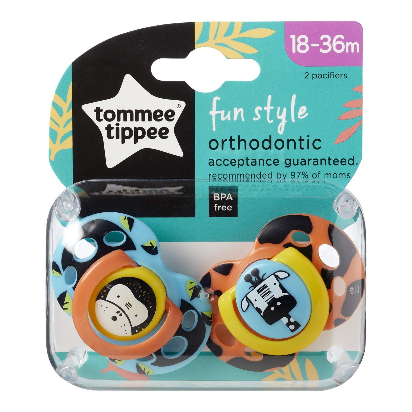 Chupete Tommee Tippee Multicolor Estilo Divertido para Bebé Unisex 18-36 Meses Paquete de 2