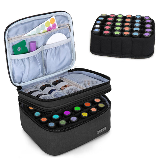 Luxja Essential Oil Carrying Case - Holds 30 Bottles (5ml-30ml), Double-Layer Organizer for Essential Oil and Accessories, Black