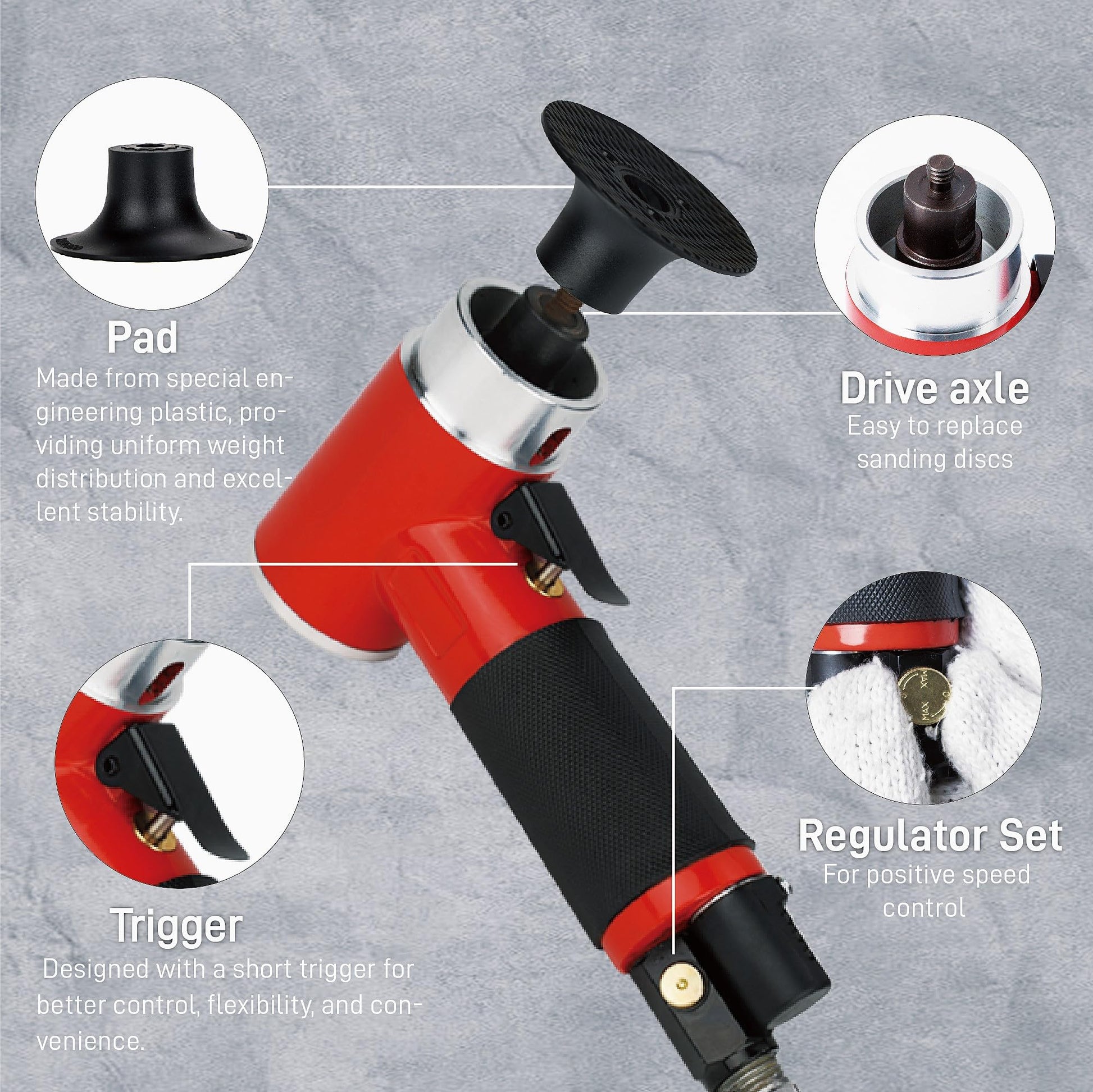 Mini Lijadora Orbital Kit Neumática 2 Pulgadas con Discos Roll Lock